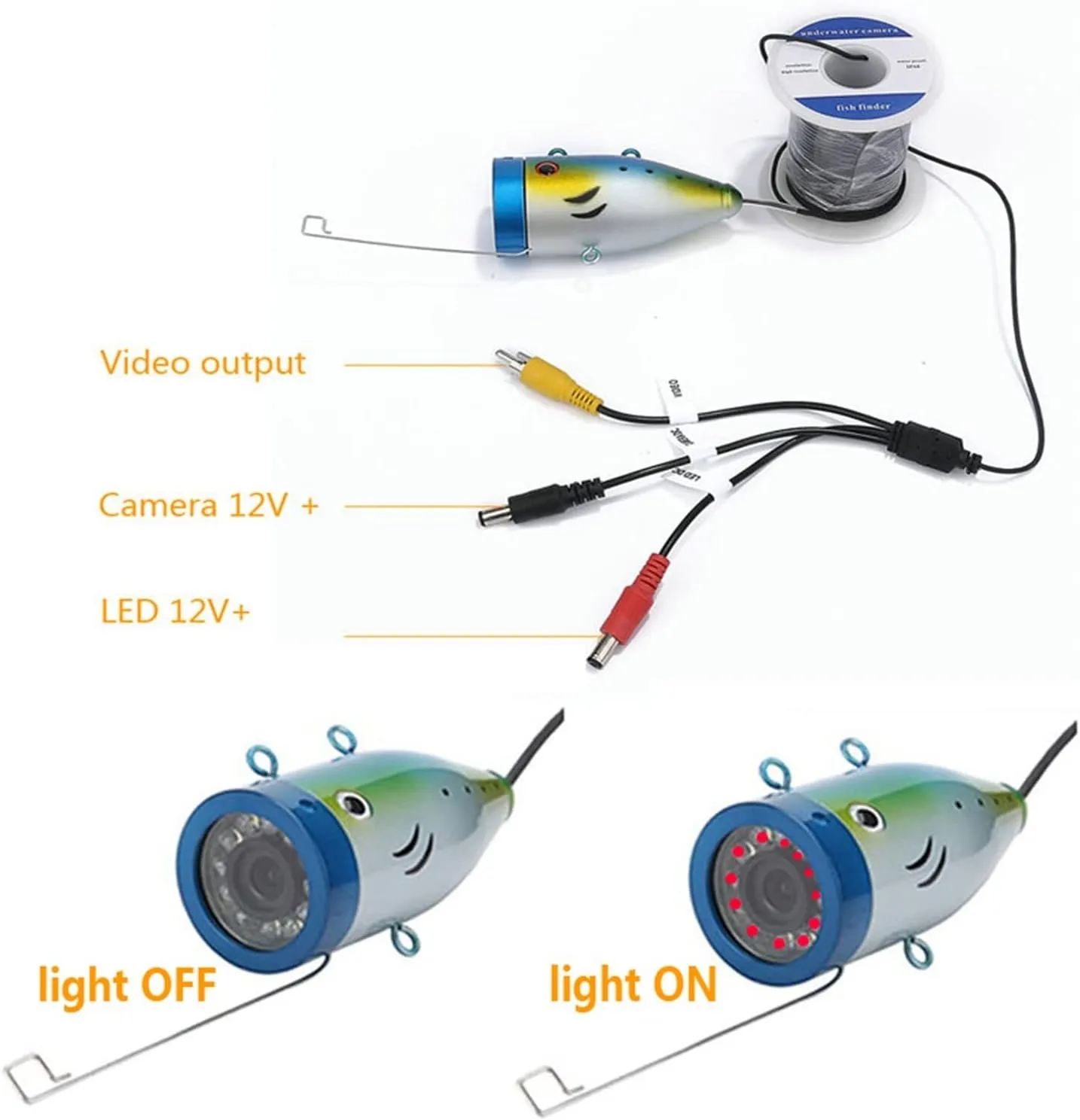 Fishing Camera, 7" Inch Underwater Fishing Video Camera Kit 12 PCS LED Infrared Lamp Lights Video Fish Finder Lake Under Water Fish Camera(F007M-30M-IR)