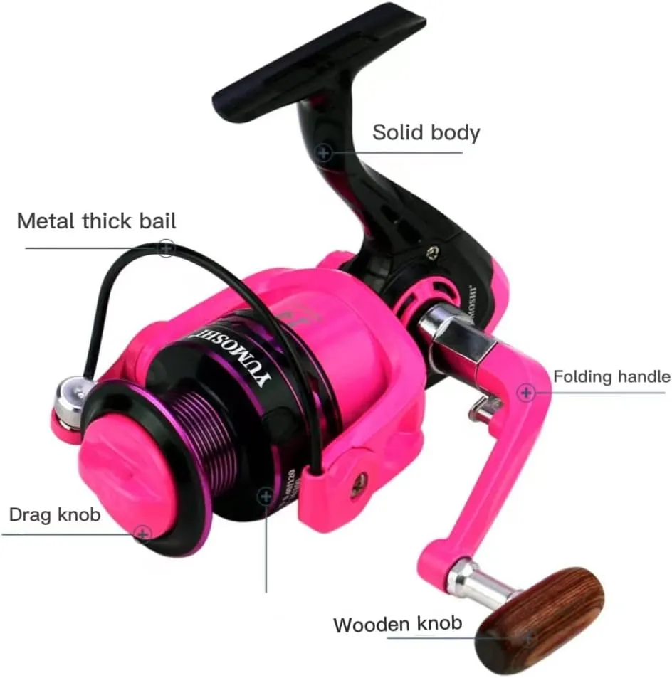 Fishing Spinning Reel Gear Ratio 5.2:1 Lightweight Left/Right Hand Interchangeable Ultra Smooth Powerful 2000, 3000, 4000, 5000, 6000, 7000 Series Pink