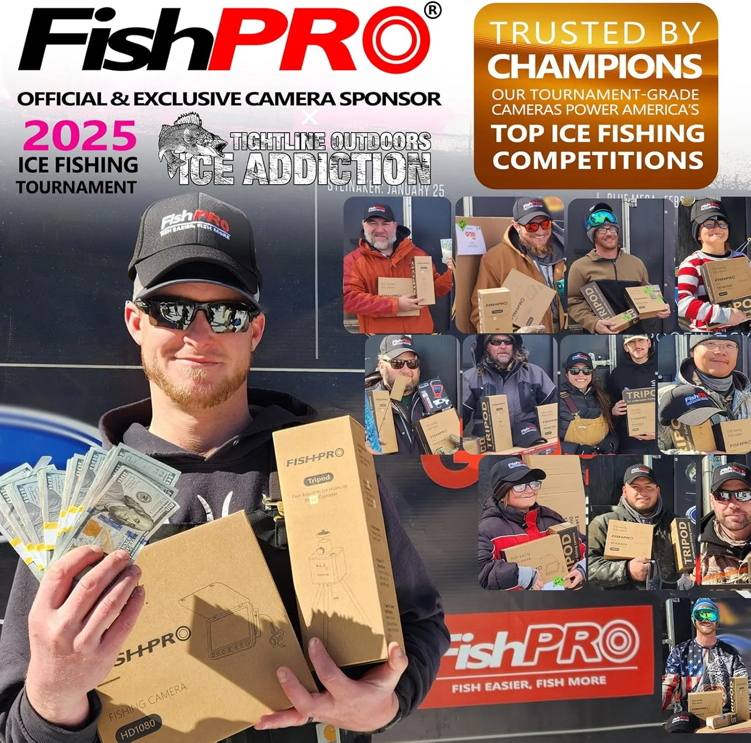 [FishPRO® 2025 Upgrade] 4.5'' True HD 1080P Underwater Fishing Camera (Plug & Play) - Ice Fishing Camera Underwater w/ 5,000mAh, USB-C, IR LED, Fish Finder Camera for Ice/Lake/Boat Fishing, 20m/66ft