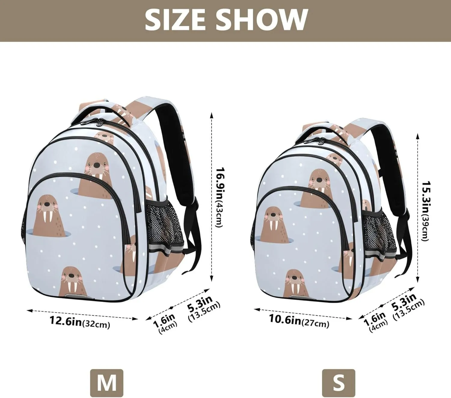 Fisyme Winter Sea Seal Walrus Backpack Laptop Back Pack Daycare Bag Bookbag Travel School Backpacks Small