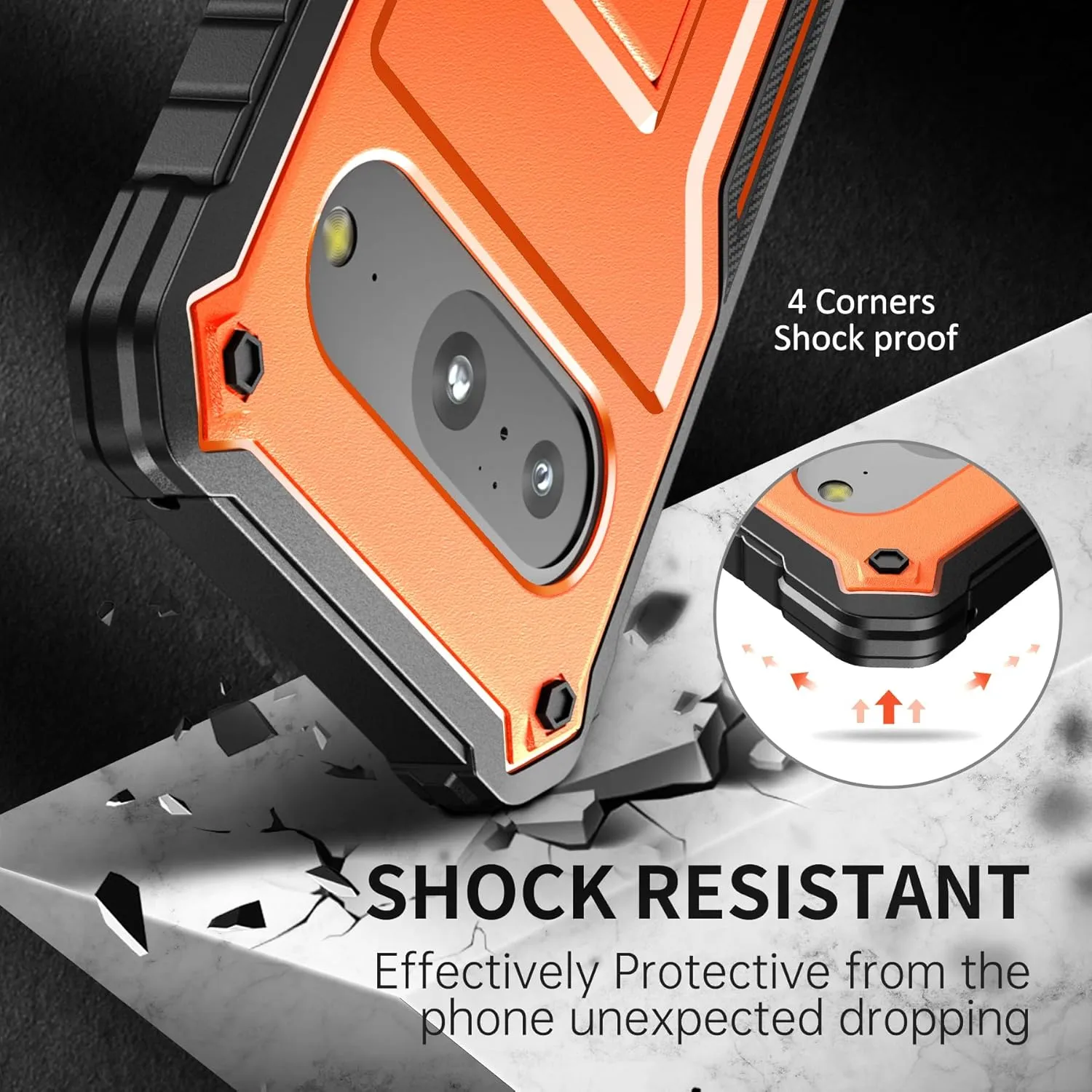 FITO for Google Pixel 8 Case, Dual Layer Shockproof Heavy Duty Phone Case Built-in Kickstand for Google Pixel 8 Phone (Orange)