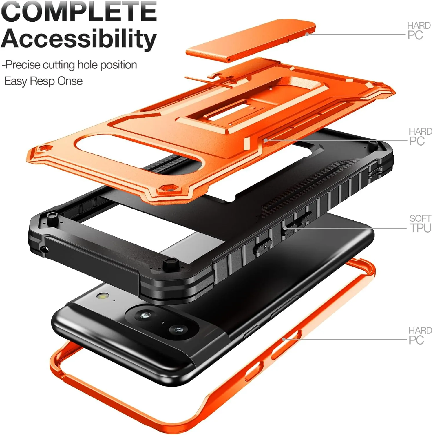 FITO for Google Pixel 8 Case, Dual Layer Shockproof Heavy Duty Phone Case Built-in Kickstand for Google Pixel 8 Phone (Orange)