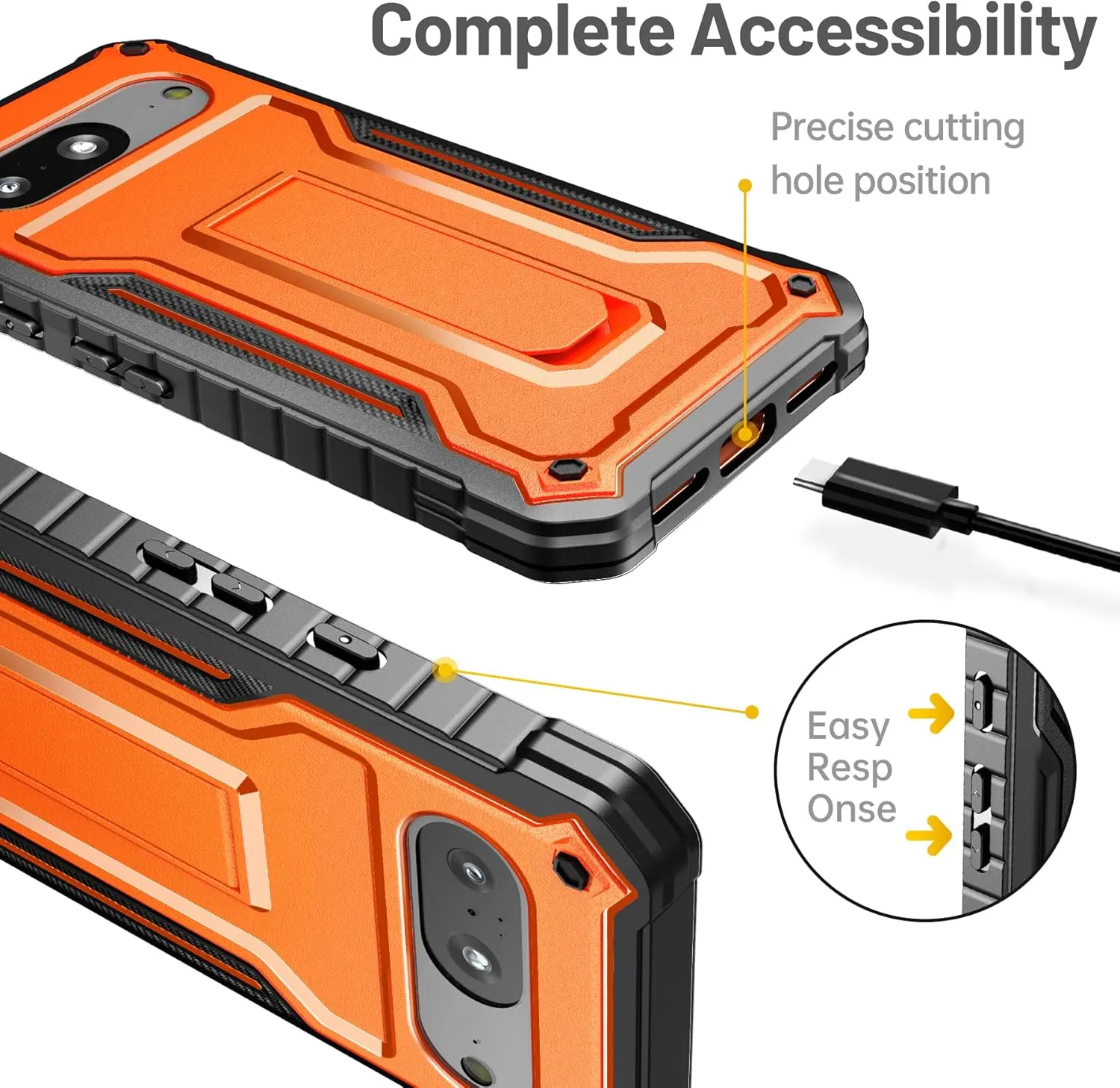 FITO for Google Pixel 8 Case, Dual Layer Shockproof Heavy Duty Phone Case Built-in Kickstand for Google Pixel 8 Phone (Orange)