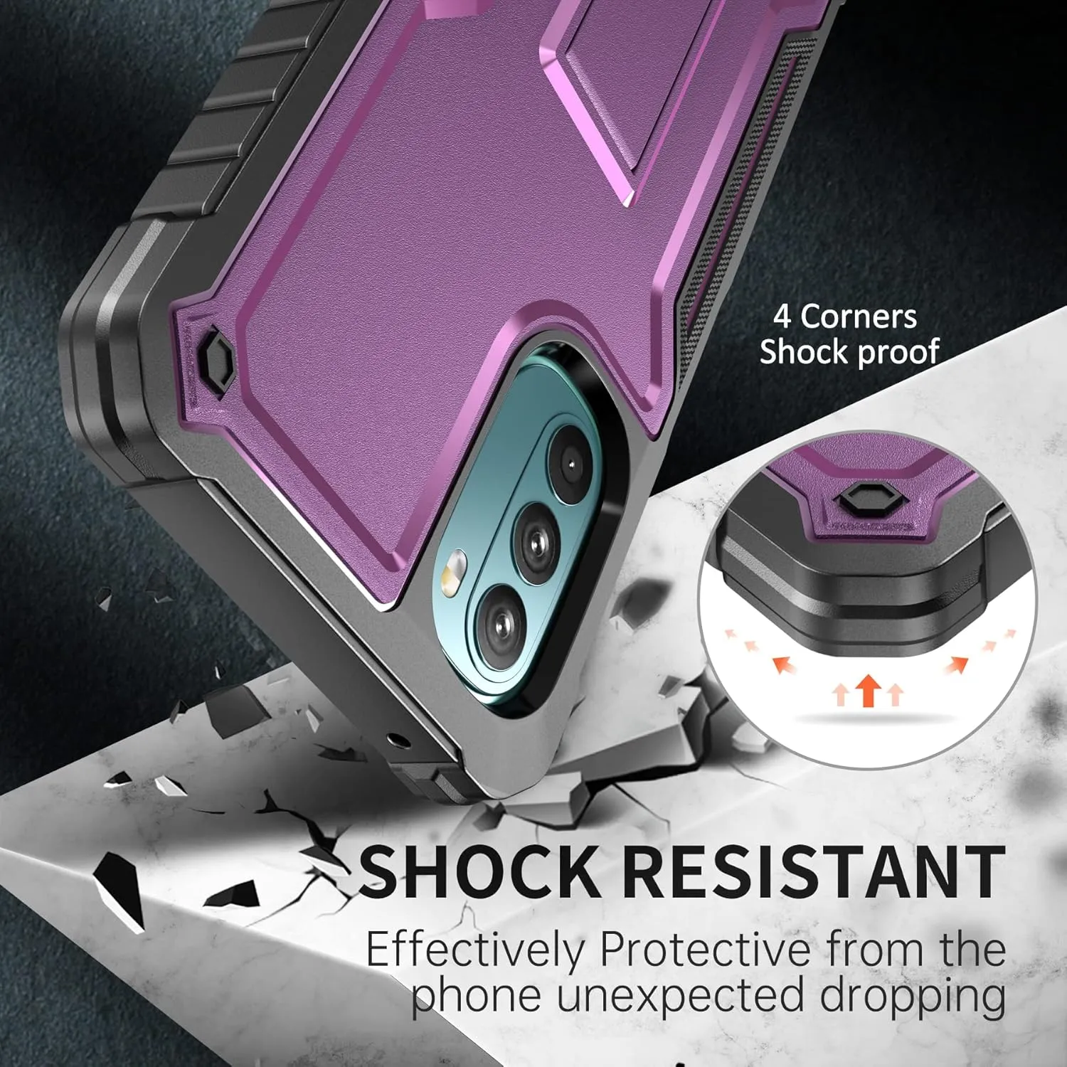 FITO for Moto G 5G 2022 Case, Dual Layer Shockproof Heavy Duty Case for Moto G 5G Phone 2022 with Screen Protector, Built-in Kickstand (Purple)