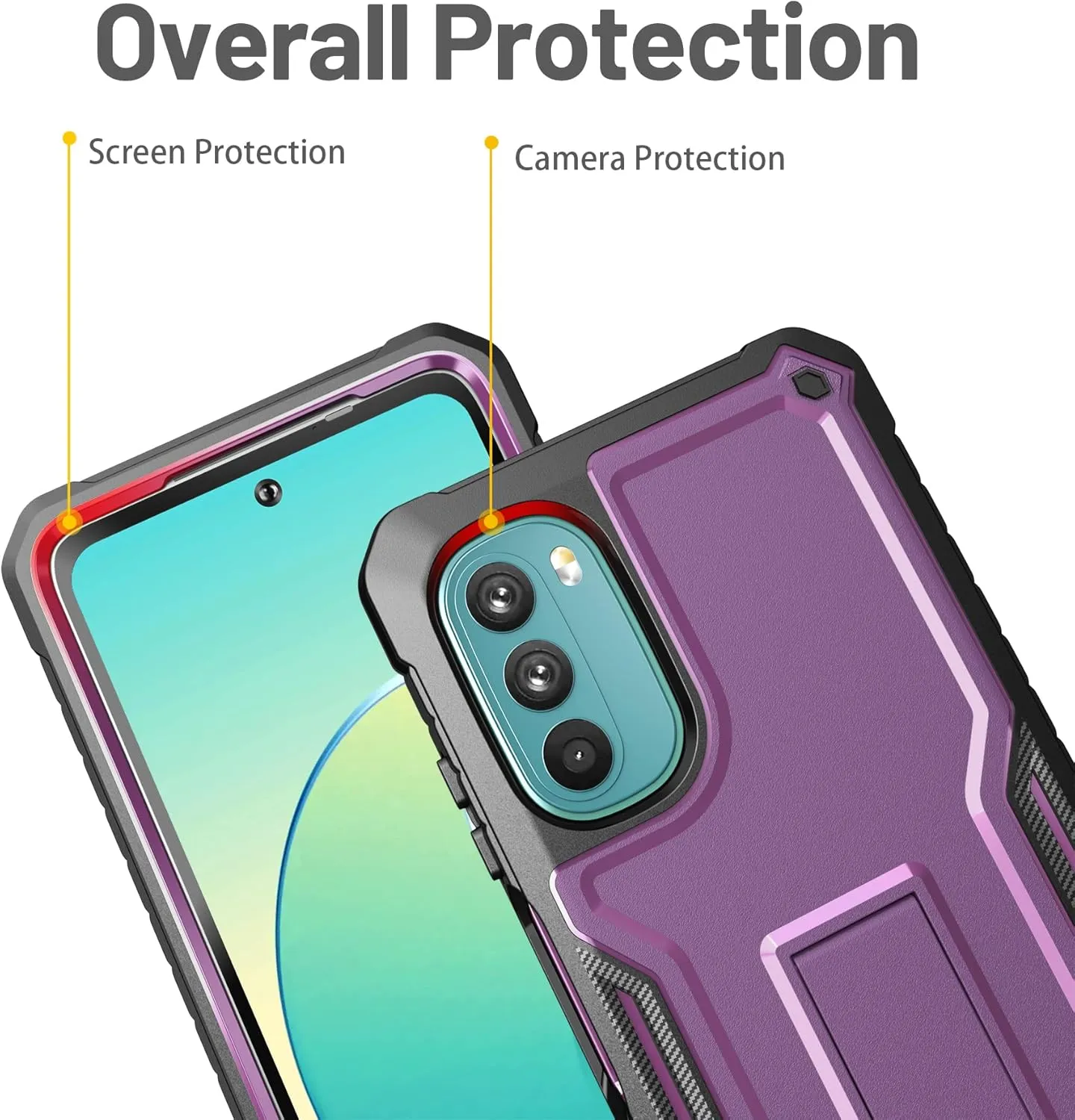 FITO for Moto G 5G 2022 Case, Dual Layer Shockproof Heavy Duty Case for Moto G 5G Phone 2022 with Screen Protector, Built-in Kickstand (Purple)