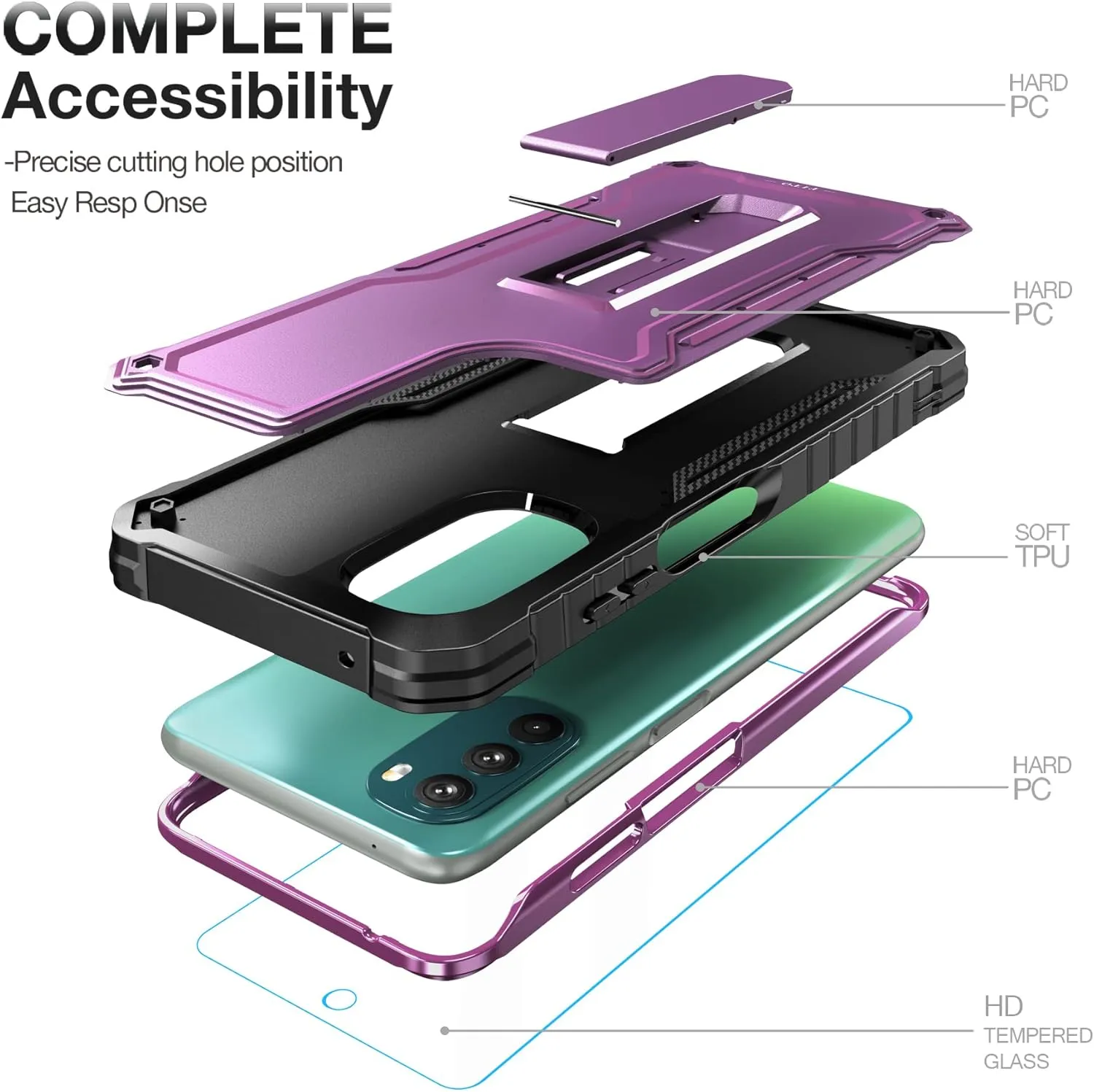 FITO for Moto G 5G 2022 Case, Dual Layer Shockproof Heavy Duty Case for Moto G 5G Phone 2022 with Screen Protector, Built-in Kickstand (Purple)