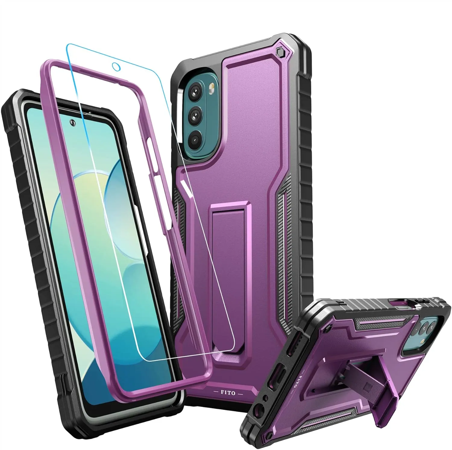 FITO for Moto G 5G 2022 Case, Dual Layer Shockproof Heavy Duty Case for Moto G 5G Phone 2022 with Screen Protector, Built-in Kickstand (Purple)