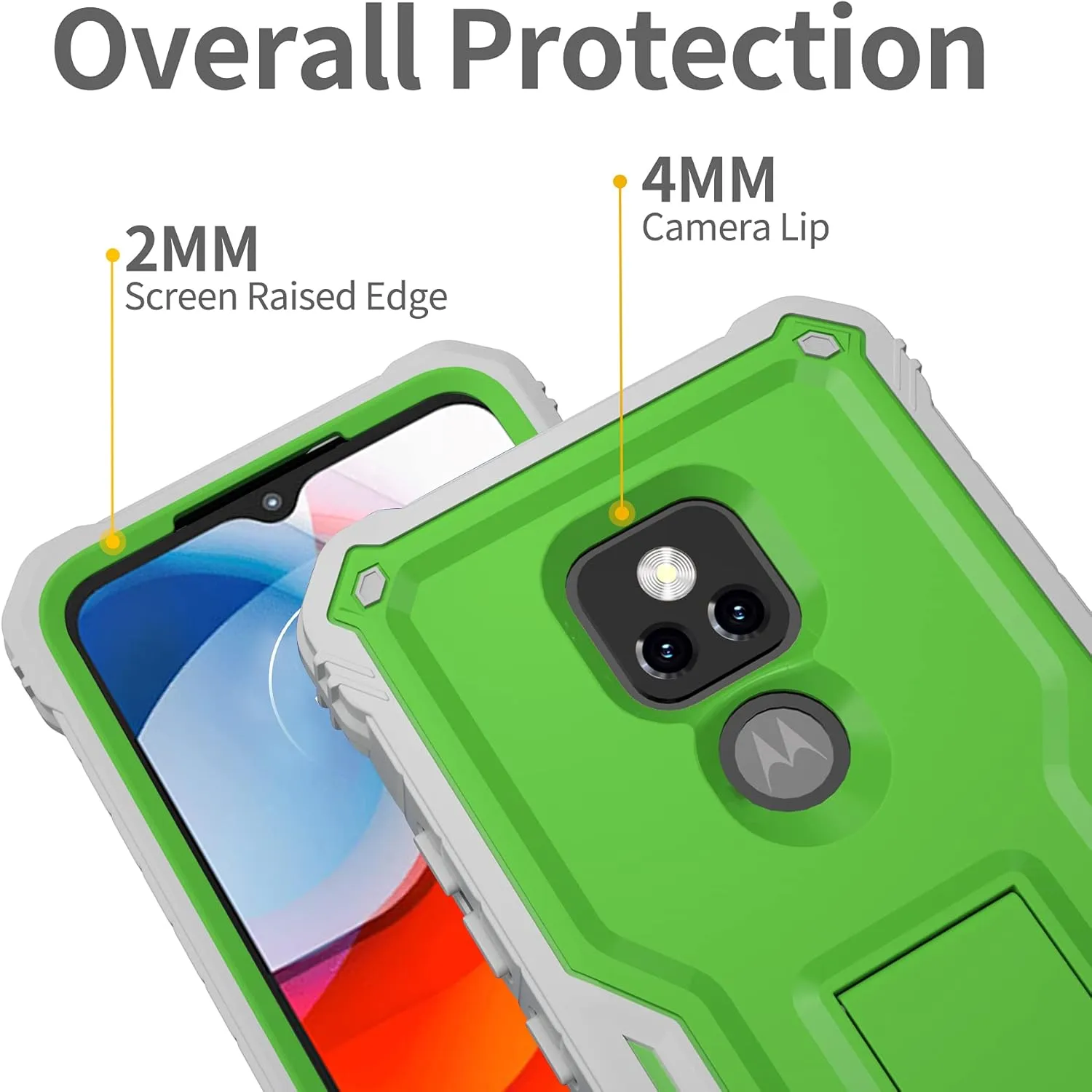 FITO for Moto G Play 2021 Case, Dual Layer Shockproof Heavy Duty Case with Screen Protector Built-in Kickstand (Green)