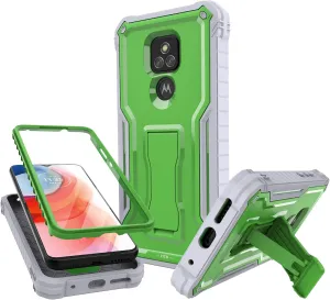 FITO for Moto G Play 2021 Case, Dual Layer Shockproof Heavy Duty Case with Screen Protector Built-in Kickstand (Green)