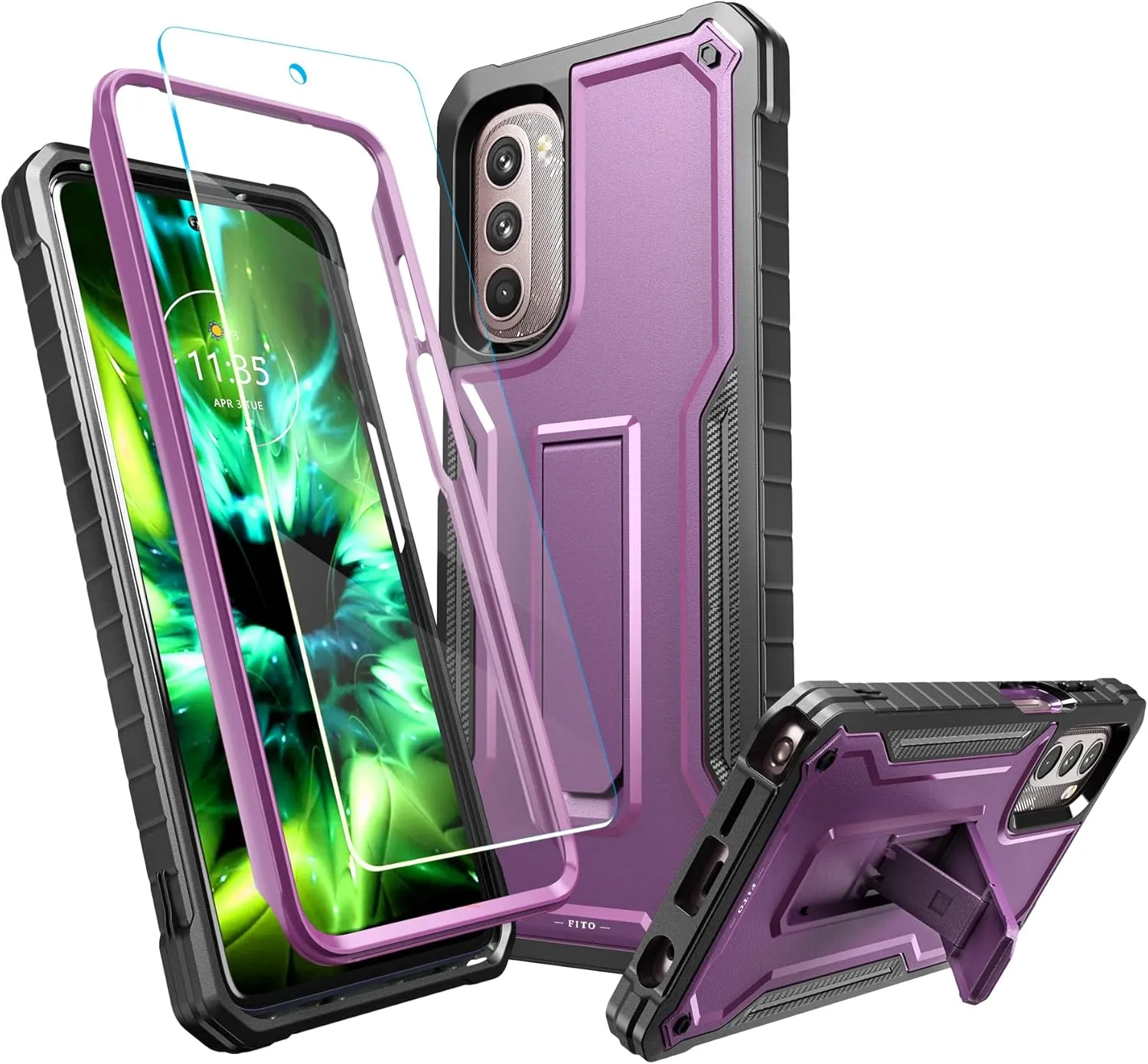 FITO for Moto G Stylus 5G 2022 Case(Only for 5G Version), Dual Layer Shockproof Heavy Duty Case with Screen Protector, Built-in Kickstand (Purple)
