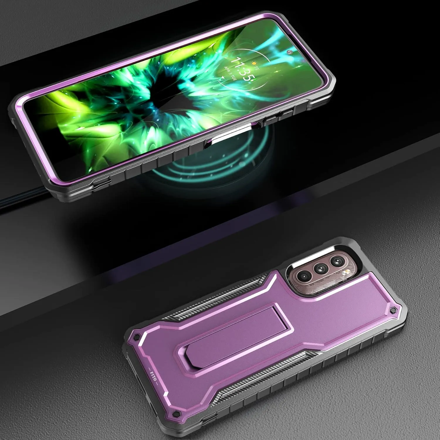 FITO for Moto G Stylus 5G 2022 Case(Only for 5G Version), Dual Layer Shockproof Heavy Duty Case with Screen Protector, Built-in Kickstand (Purple)