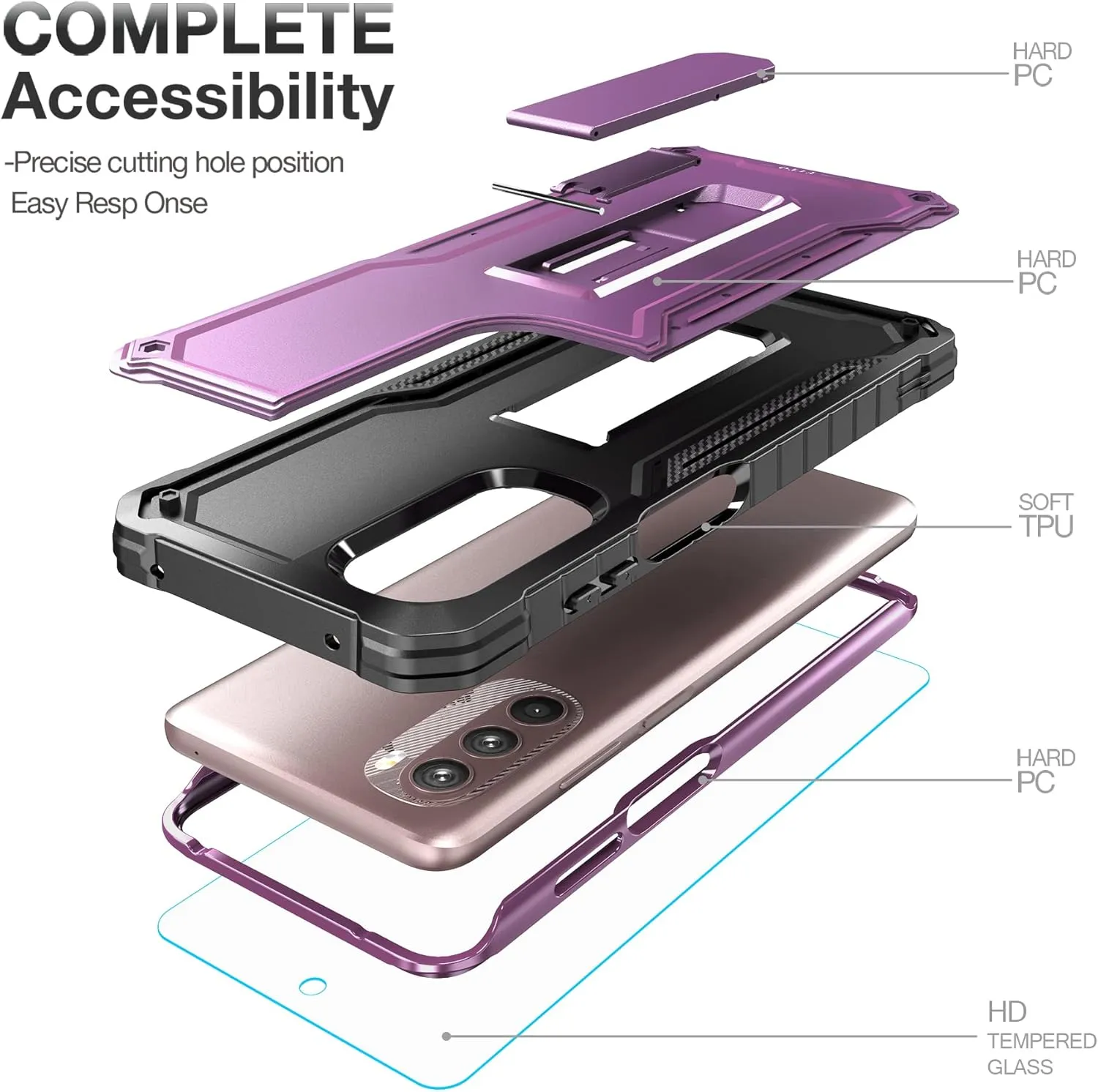 FITO for Moto G Stylus 5G 2022 Case(Only for 5G Version), Dual Layer Shockproof Heavy Duty Case with Screen Protector, Built-in Kickstand (Purple)
