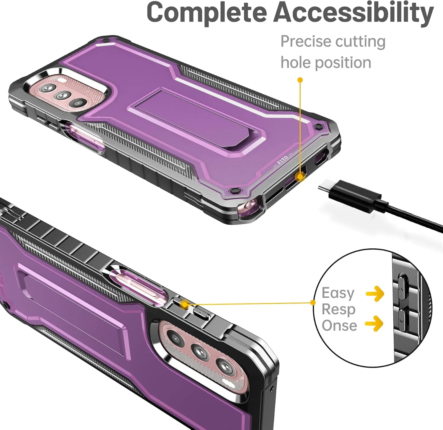 FITO for Moto G Stylus 5G 2022 Case(Only for 5G Version), Dual Layer Shockproof Heavy Duty Case with Screen Protector, Built-in Kickstand (Purple)