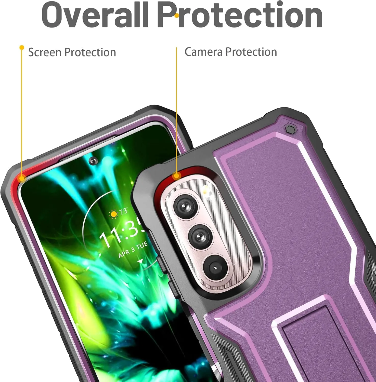 FITO for Moto G Stylus 5G 2022 Case(Only for 5G Version), Dual Layer Shockproof Heavy Duty Case with Screen Protector, Built-in Kickstand (Purple)