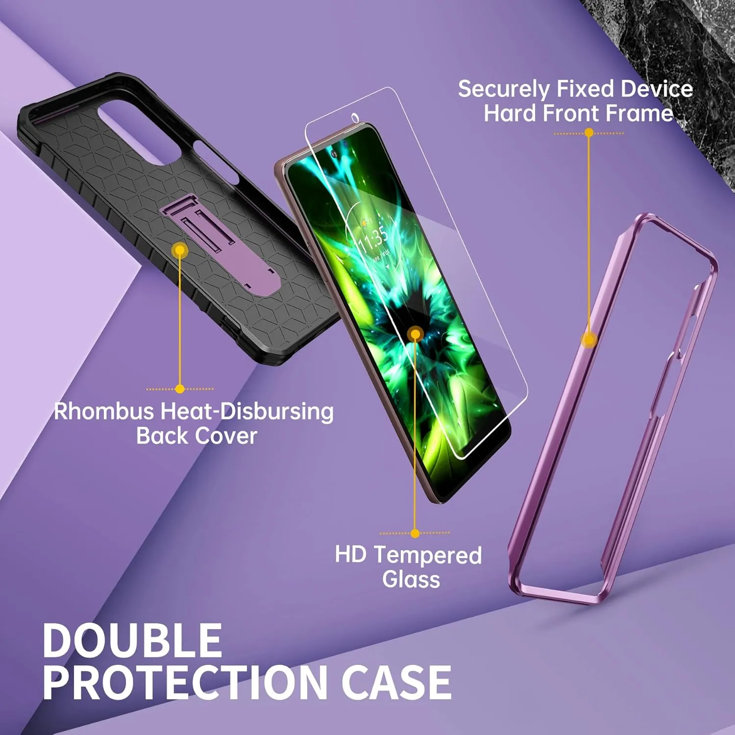 FITO for Moto G Stylus 5G 2022 Case(Only for 5G Version), Dual Layer Shockproof Heavy Duty Case with Screen Protector, Built-in Kickstand (Purple)
