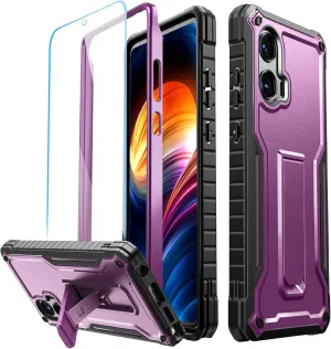 FITO for Moto G Stylus 5G 2024 Case, Dual Layer Shockproof Heavy Duty Case with Screen Protector, Built-in Kickstand (Purple)