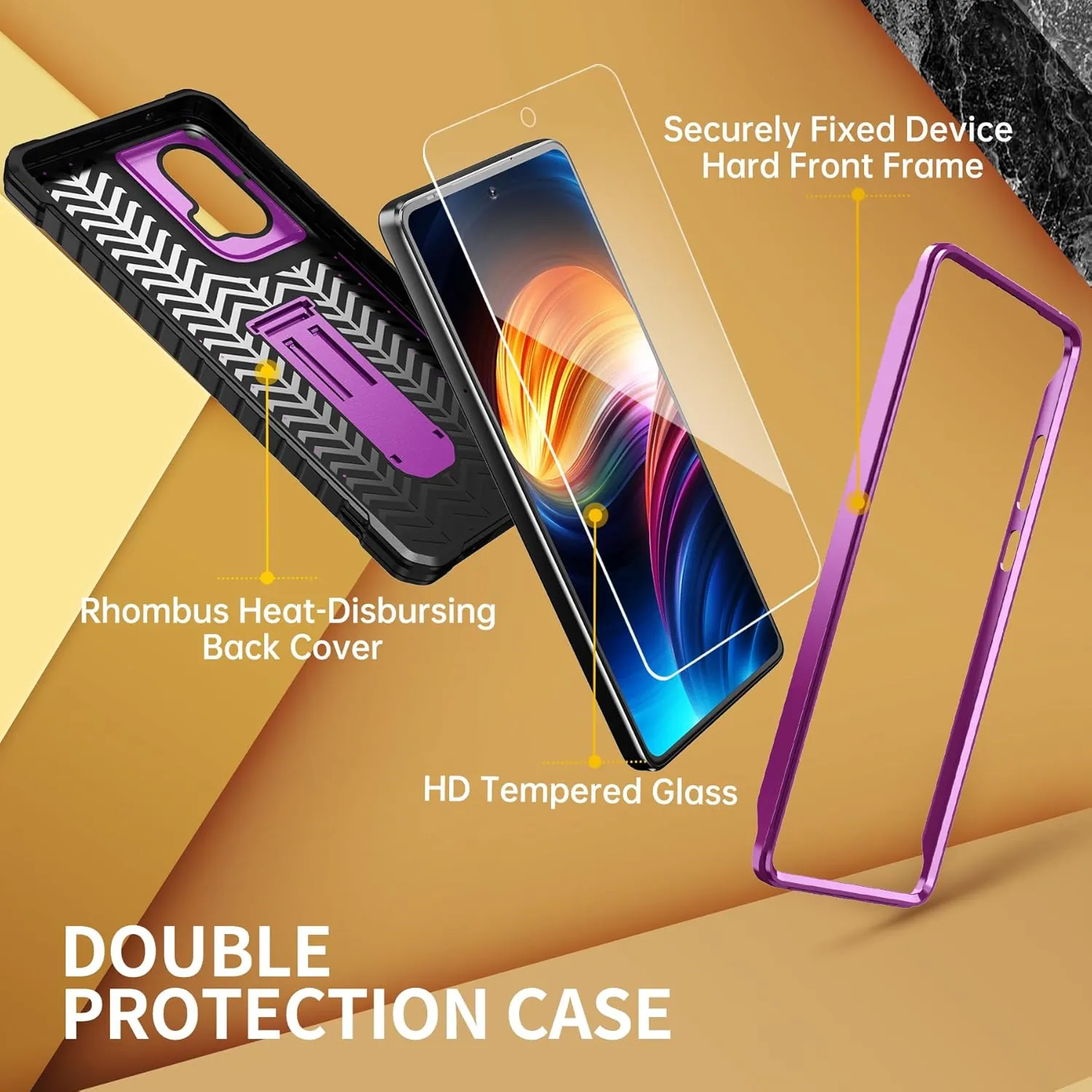 FITO for Moto G Stylus 5G 2024 Case, Dual Layer Shockproof Heavy Duty Case with Screen Protector, Built-in Kickstand (Purple)