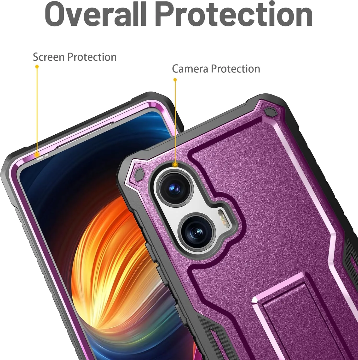 FITO for Moto G Stylus 5G 2024 Case, Dual Layer Shockproof Heavy Duty Case with Screen Protector, Built-in Kickstand (Purple)