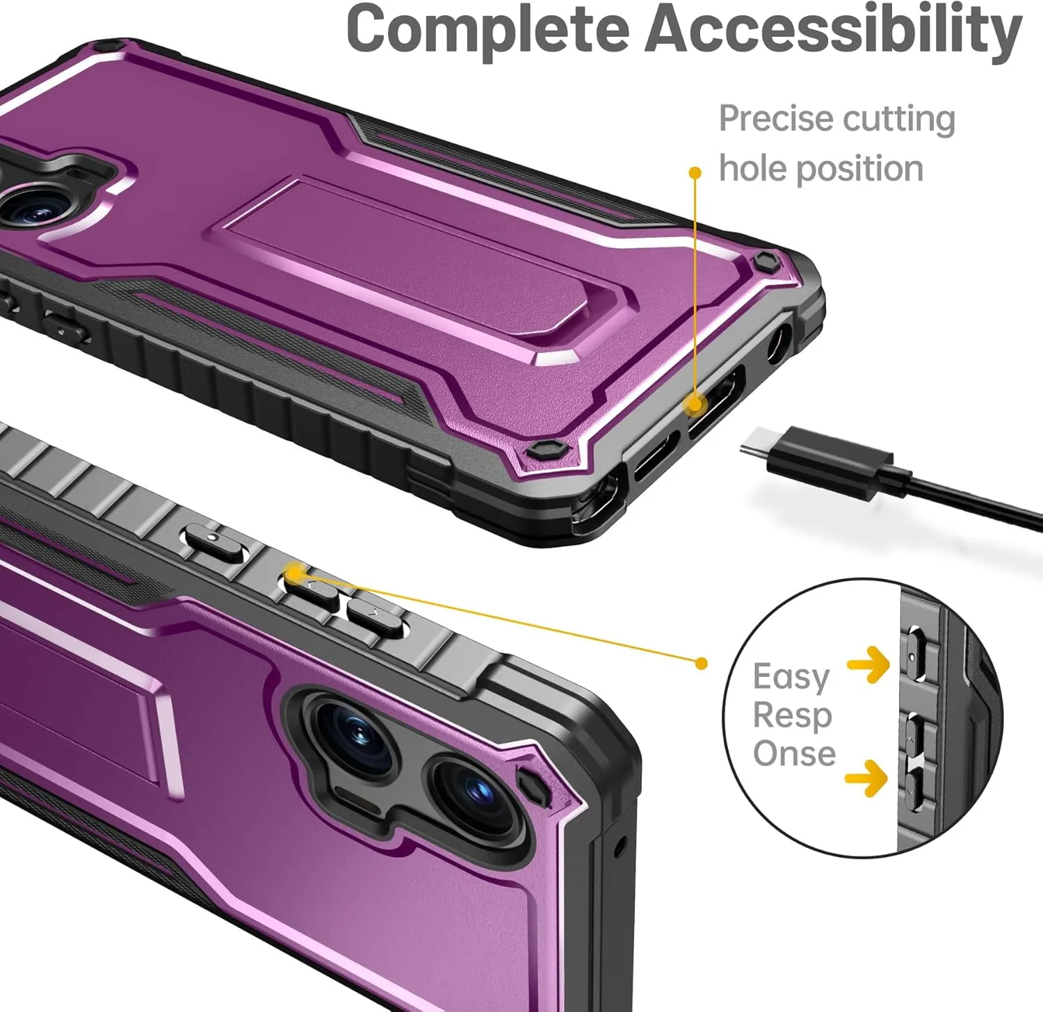 FITO for Moto G Stylus 5G 2024 Case, Dual Layer Shockproof Heavy Duty Case with Screen Protector, Built-in Kickstand (Purple)
