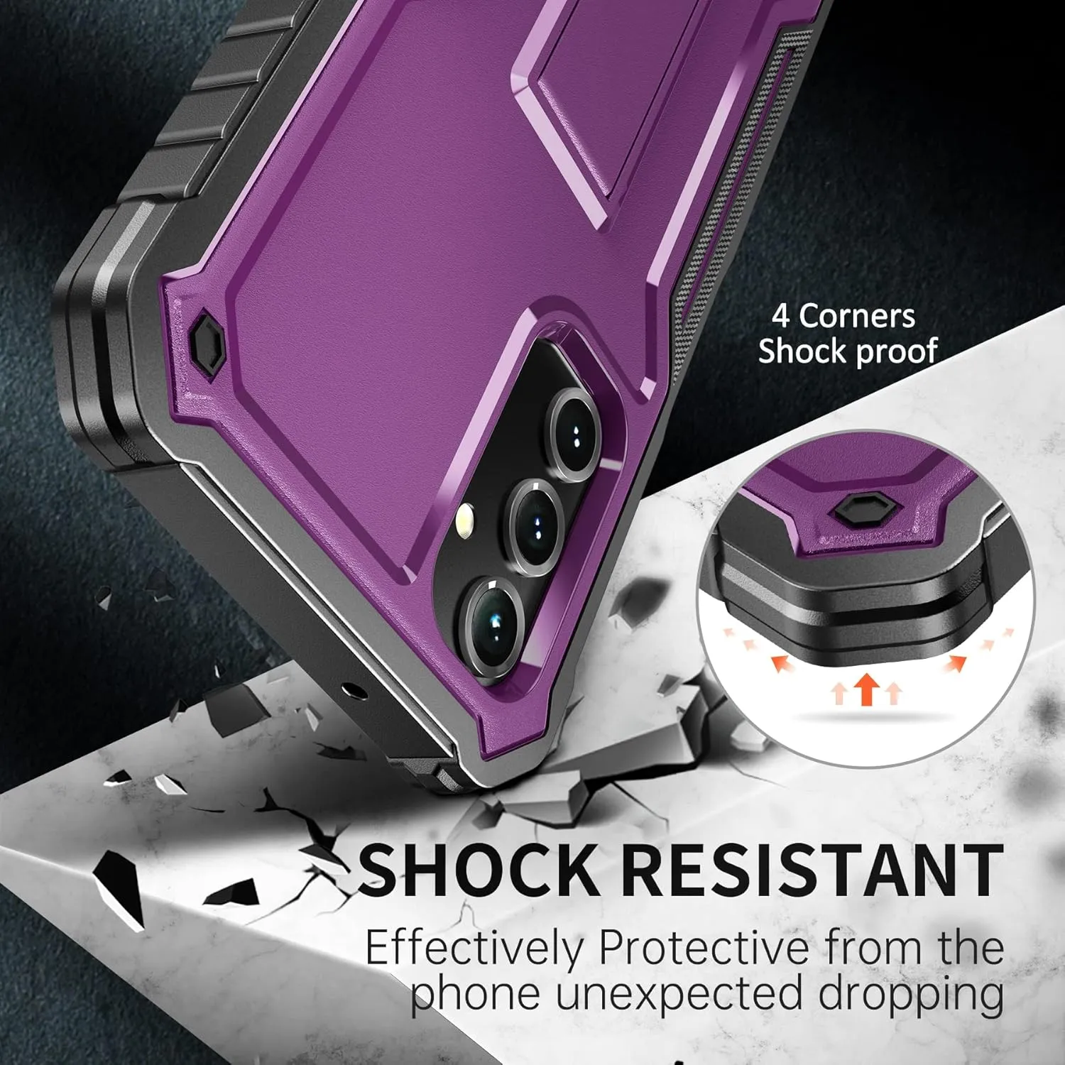 FITO for Samsung Galaxy A14 5G Case, Dual Layer Shockproof Heavy Duty Case for Samsung A14 Phone with a Glass Screen Protector, Built in Kickstand (Purple)
