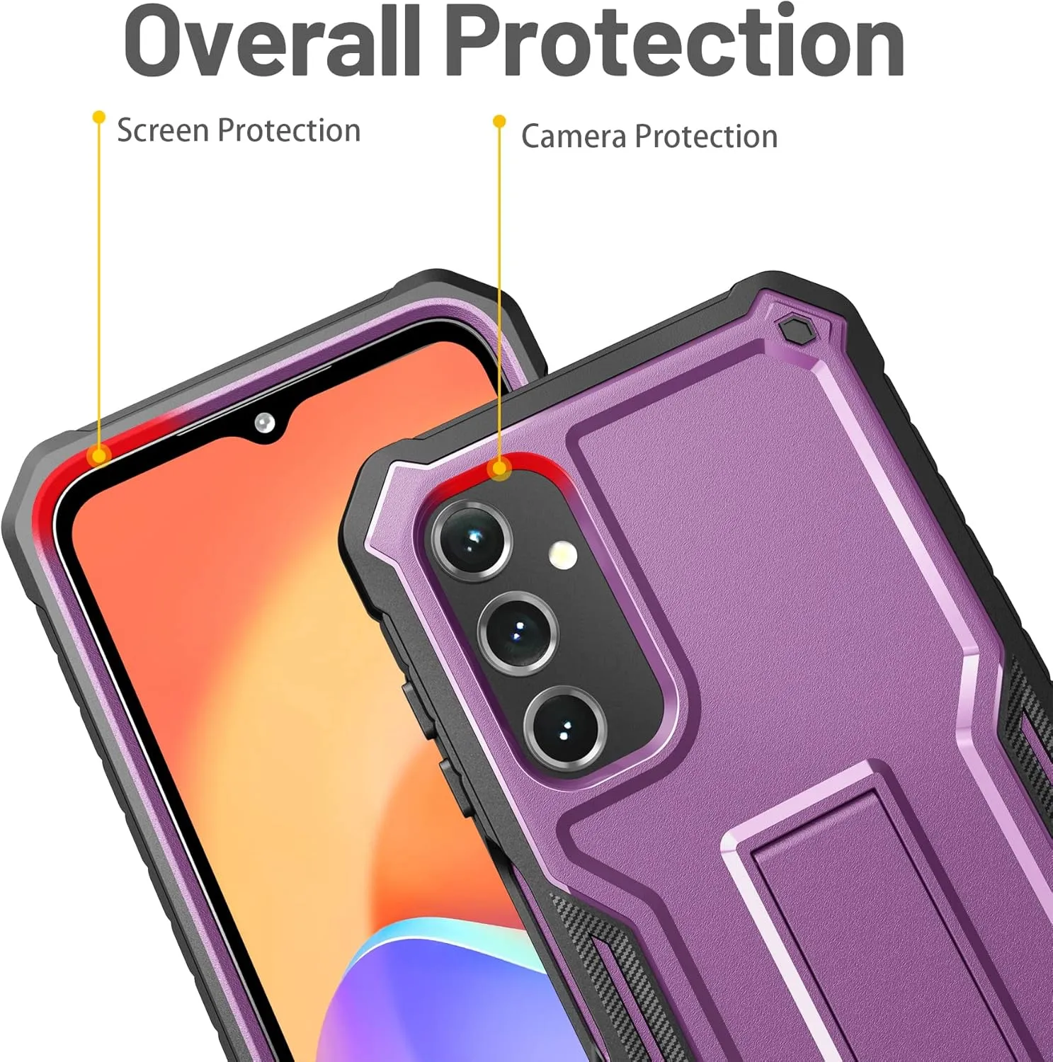 FITO for Samsung Galaxy A14 5G Case, Dual Layer Shockproof Heavy Duty Case for Samsung A14 Phone with a Glass Screen Protector, Built in Kickstand (Purple)