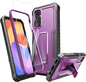 FITO for Samsung Galaxy A14 5G Case, Dual Layer Shockproof Heavy Duty Case for Samsung A14 Phone with a Glass Screen Protector, Built in Kickstand (Purple)