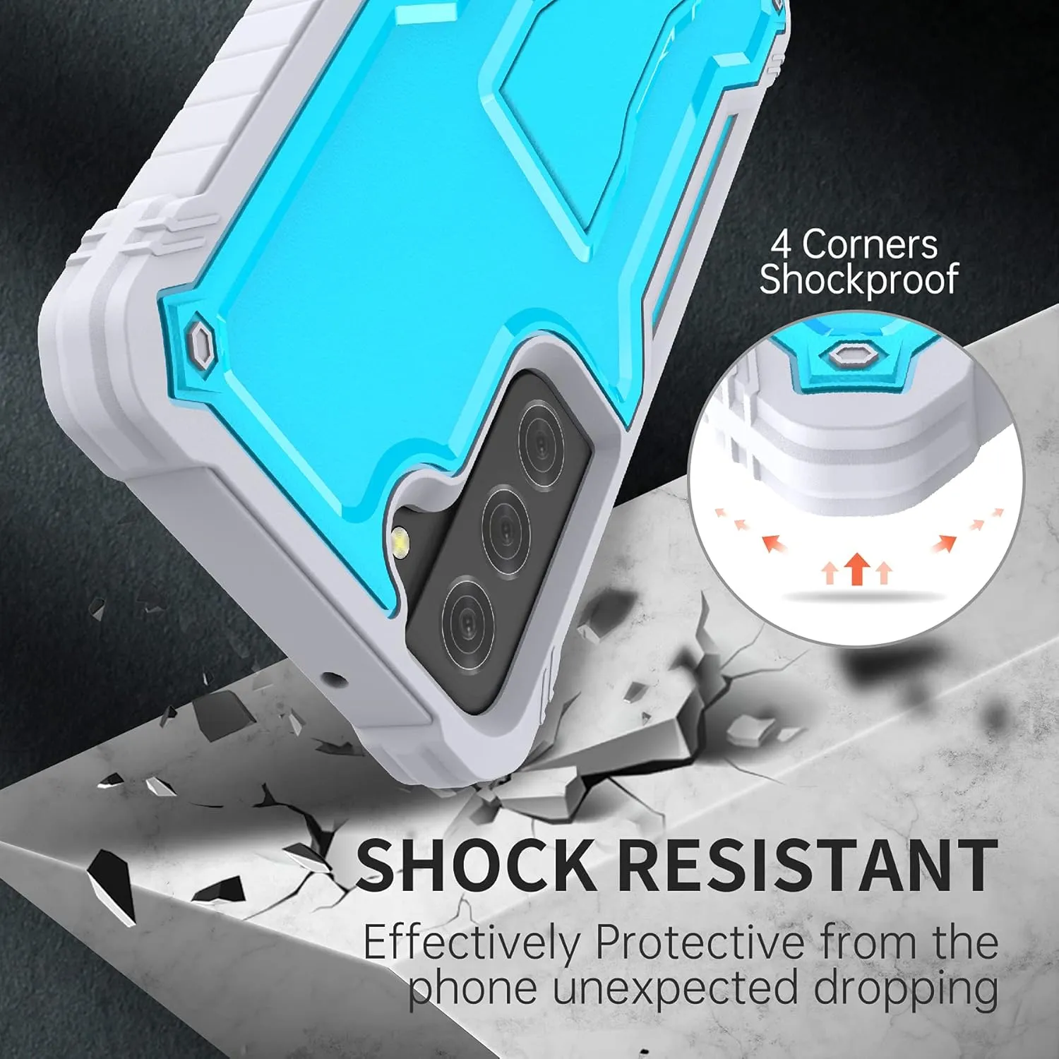 FITO for Samsung Galaxy S21 FE Case, Dual Layer Shockproof Heavy Duty Case for Samsung S21 FE 5G Phone with Screen Protector, Built-in Kickstand (Blue)