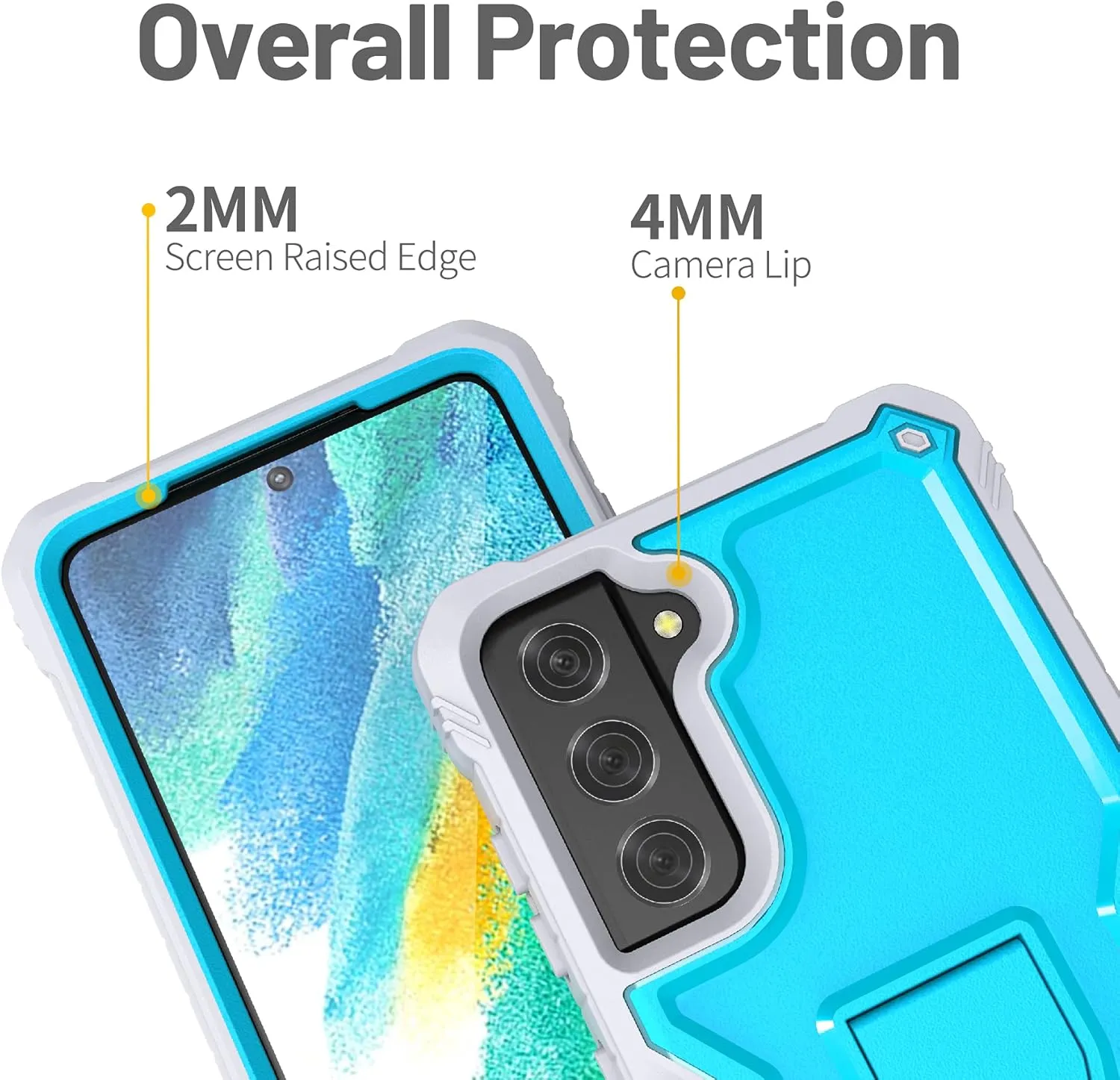 FITO for Samsung Galaxy S21 FE Case, Dual Layer Shockproof Heavy Duty Case for Samsung S21 FE 5G Phone with Screen Protector, Built-in Kickstand (Blue)