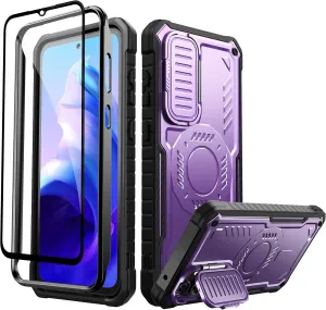 FITO for Samsung Galaxy S23 FE Case with Screen Protector, Military Grade Shockproof Phone Case with Camera Cover and Kickstand (Purple)