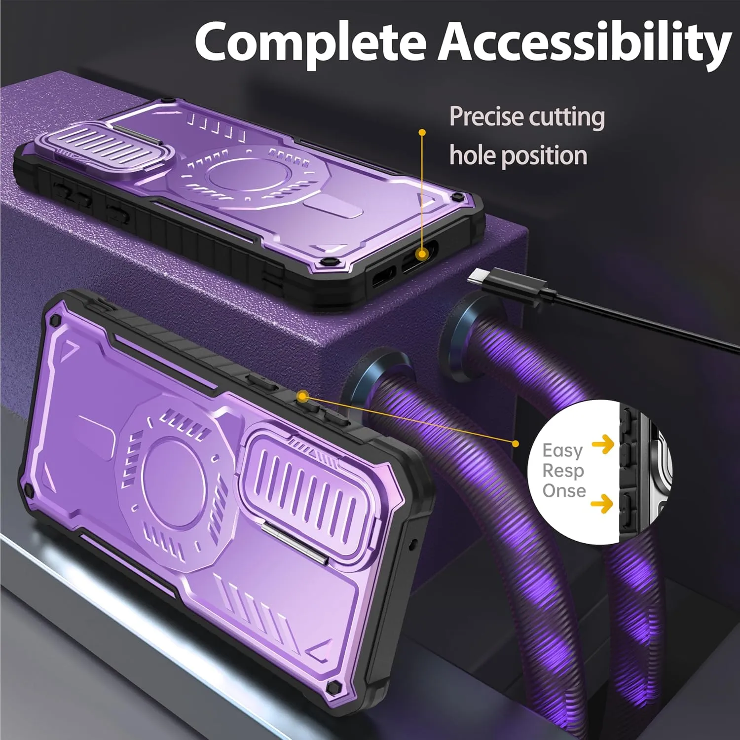 FITO for Samsung Galaxy S23 FE Case with Screen Protector, Military Grade Shockproof Phone Case with Camera Cover and Kickstand (Purple)