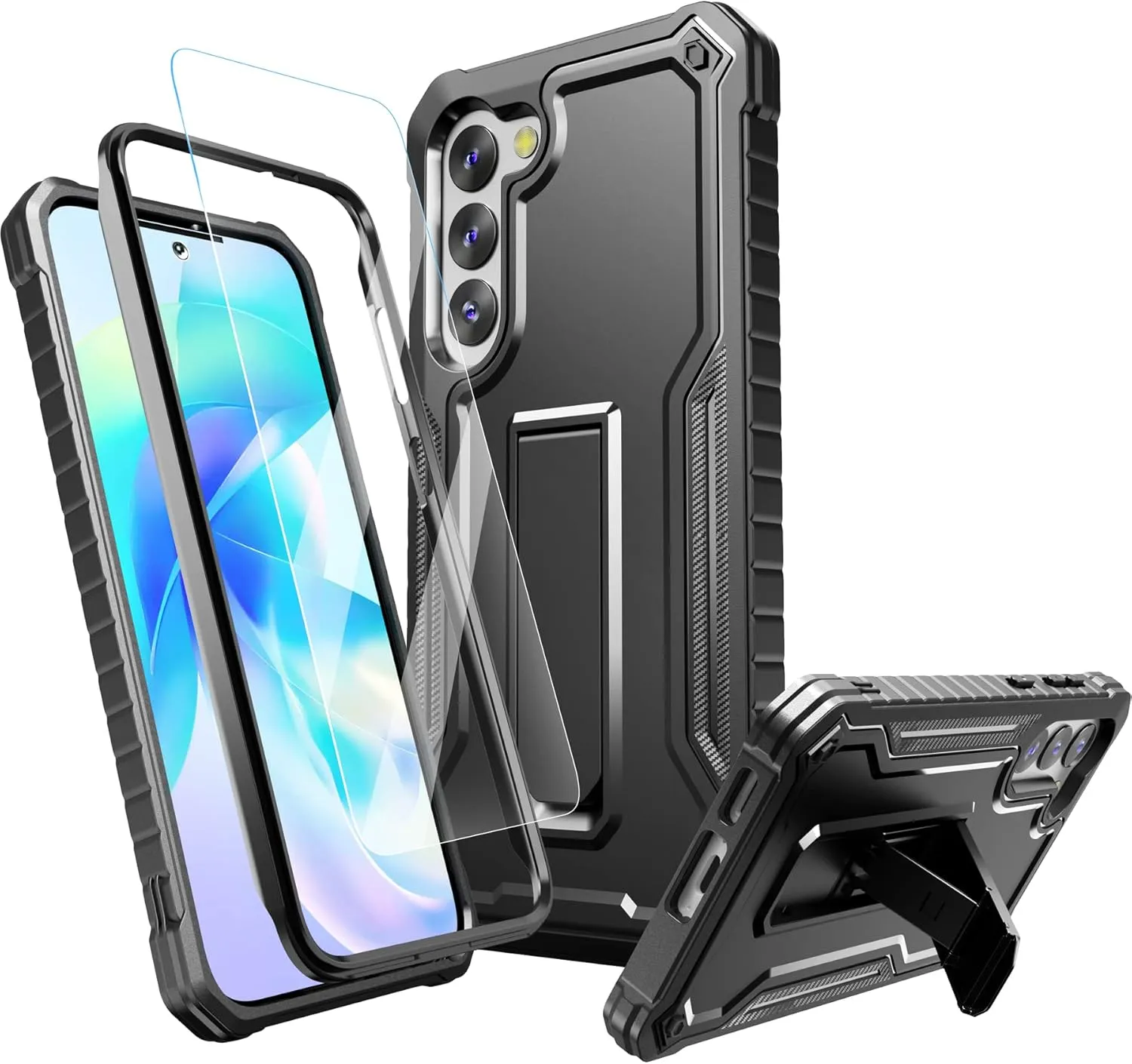 FITO for Samsung Galaxy S23 Plus Case, Dual Layer Shockproof Heavy Duty Case for Samsung S23 Plus with Screen Protector, Built in Kickstand (Black)
