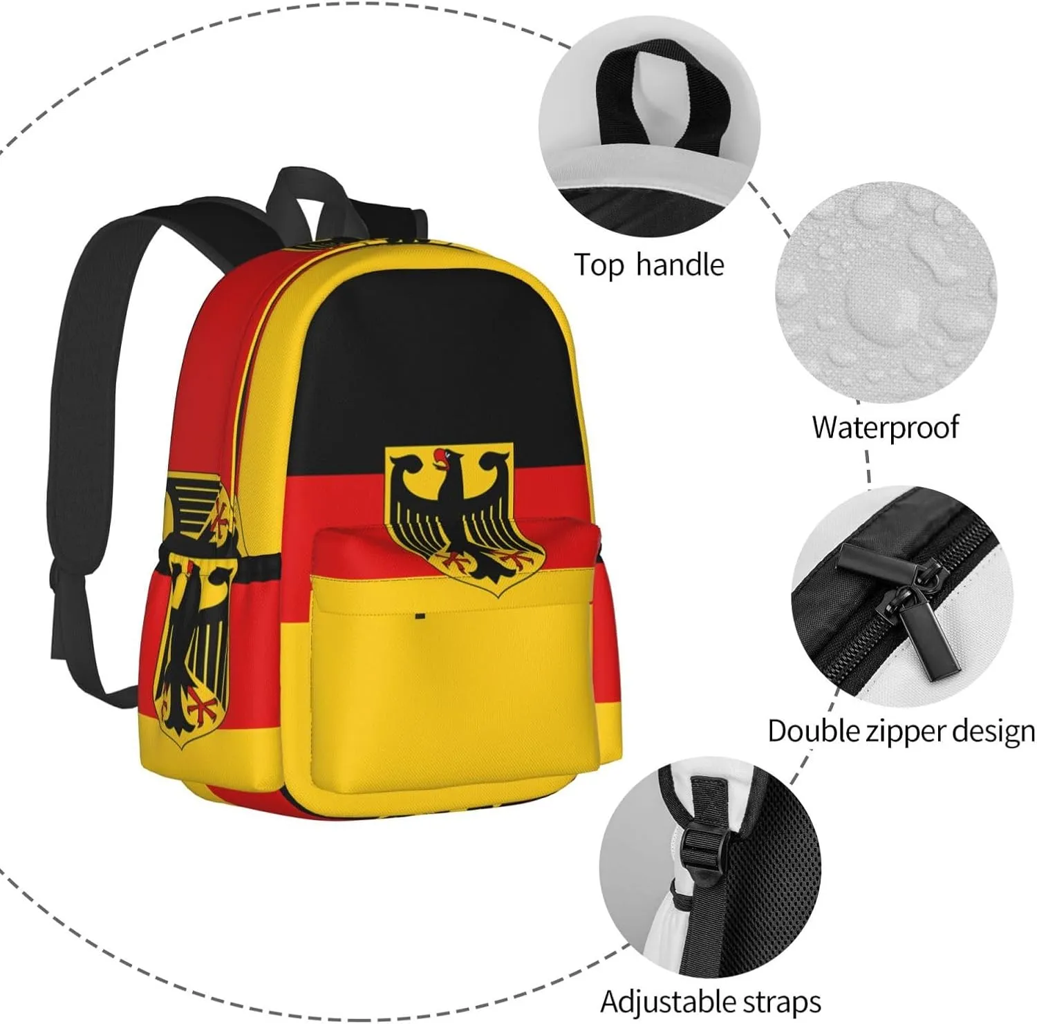 Flag German Coat Of Arms Laptop Commuter Backpack Shoulder Bag Casual Back Pack Daypack Bags With Side Pockets For Work Travel Daily Use