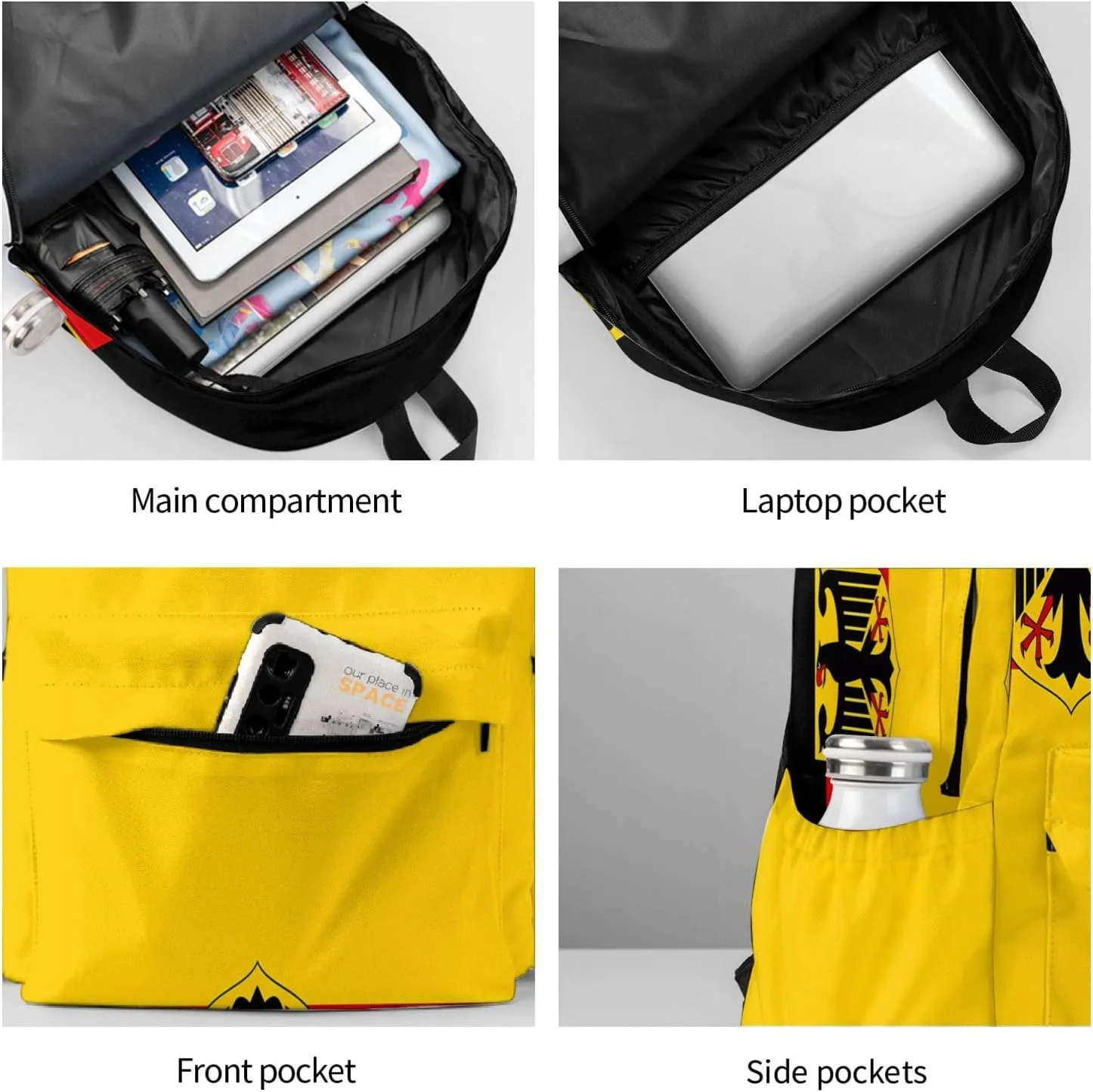 Flag German Coat Of Arms Laptop Commuter Backpack Shoulder Bag Casual Back Pack Daypack Bags With Side Pockets For Work Travel Daily Use