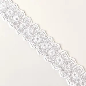 Floral Scallped Lace Trim with Mesh Ground, Off White - 3 Yards/Pack - 2" Width