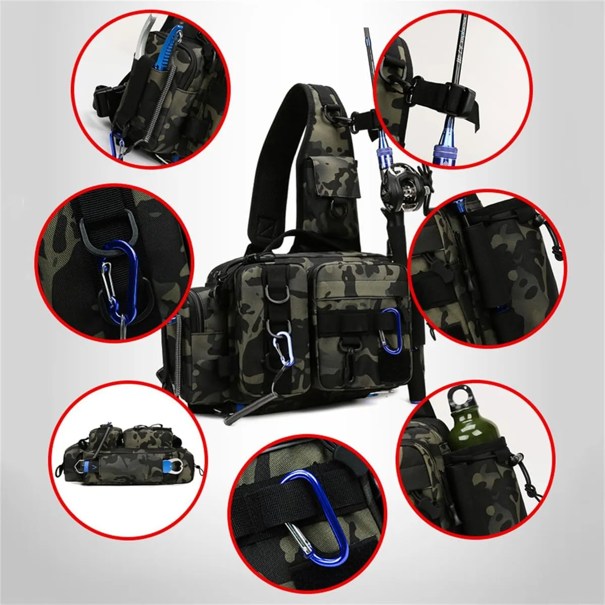 Fly Fishing Waist Bag, Outdoor Sport Tactical Crossbody Molle Fishing Waist Fanny Pack (B)