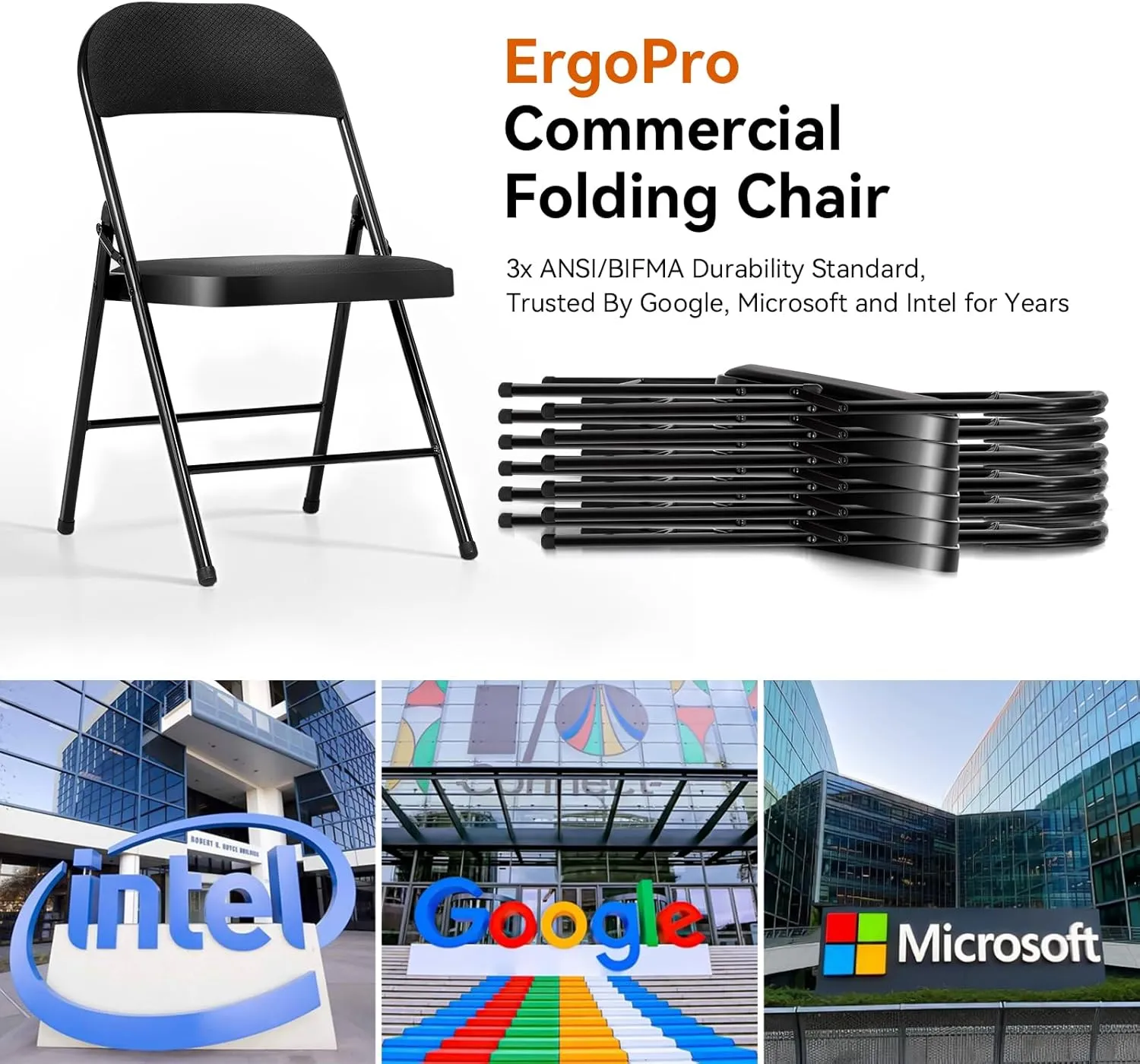Folding Chairs with Cushion - Foldable Chairs 6 Pack Heavy Duty Steel Frame, 450lb Capacity Padded Seats for Indoor/Outdoor Parties, Compact Apartments Events (Black, 31" Height, 18" Seat)