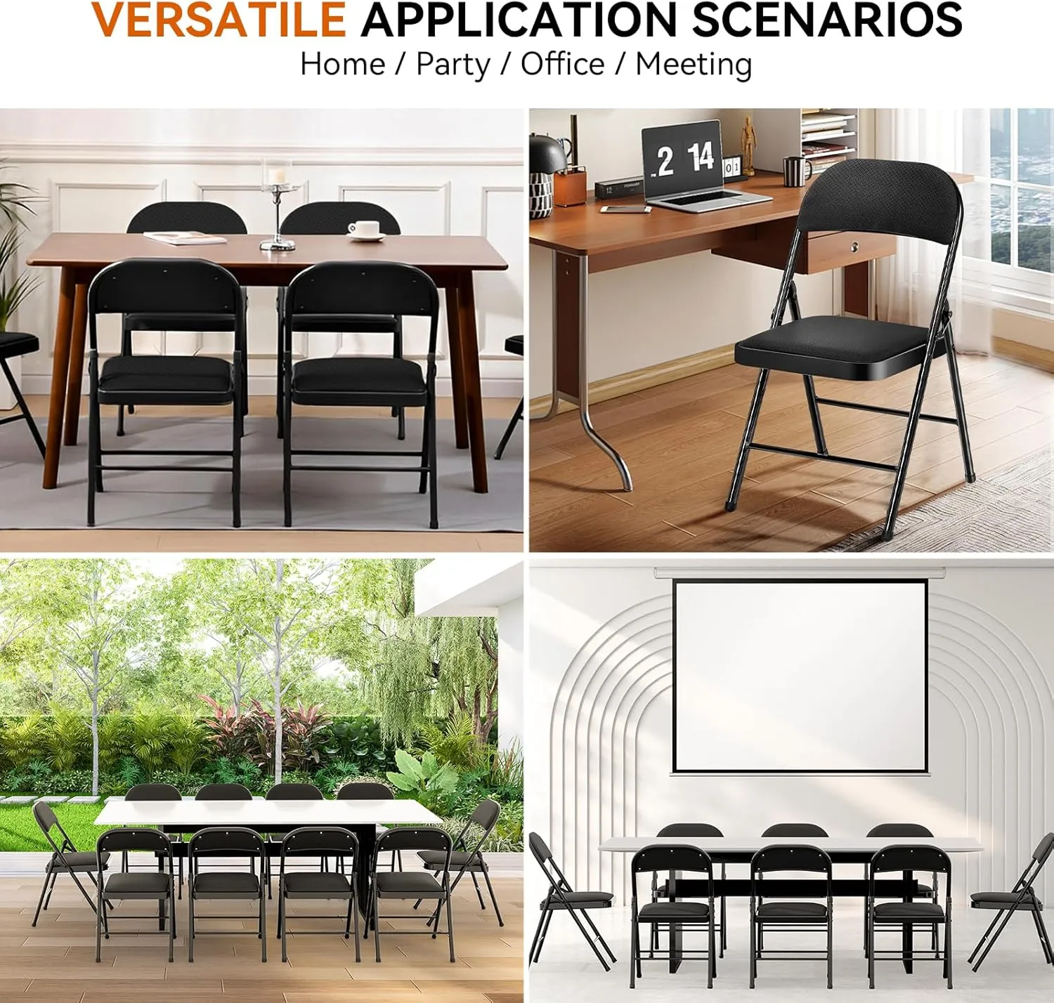 Folding Chairs with Cushion - Foldable Chairs 6 Pack Heavy Duty Steel Frame, 450lb Capacity Padded Seats for Indoor/Outdoor Parties, Compact Apartments Events (Black, 31" Height, 18" Seat)