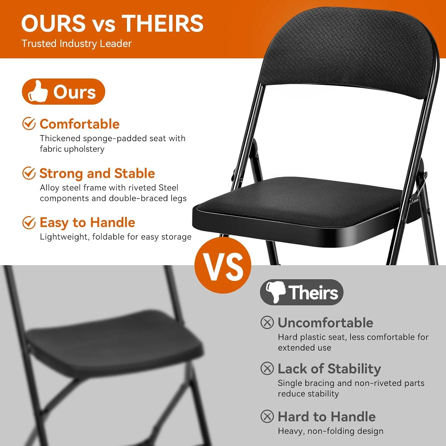 Folding Chairs with Cushion - Foldable Chairs 6 Pack Heavy Duty Steel Frame, 450lb Capacity Padded Seats for Indoor/Outdoor Parties, Compact Apartments Events (Black, 31" Height, 18" Seat)