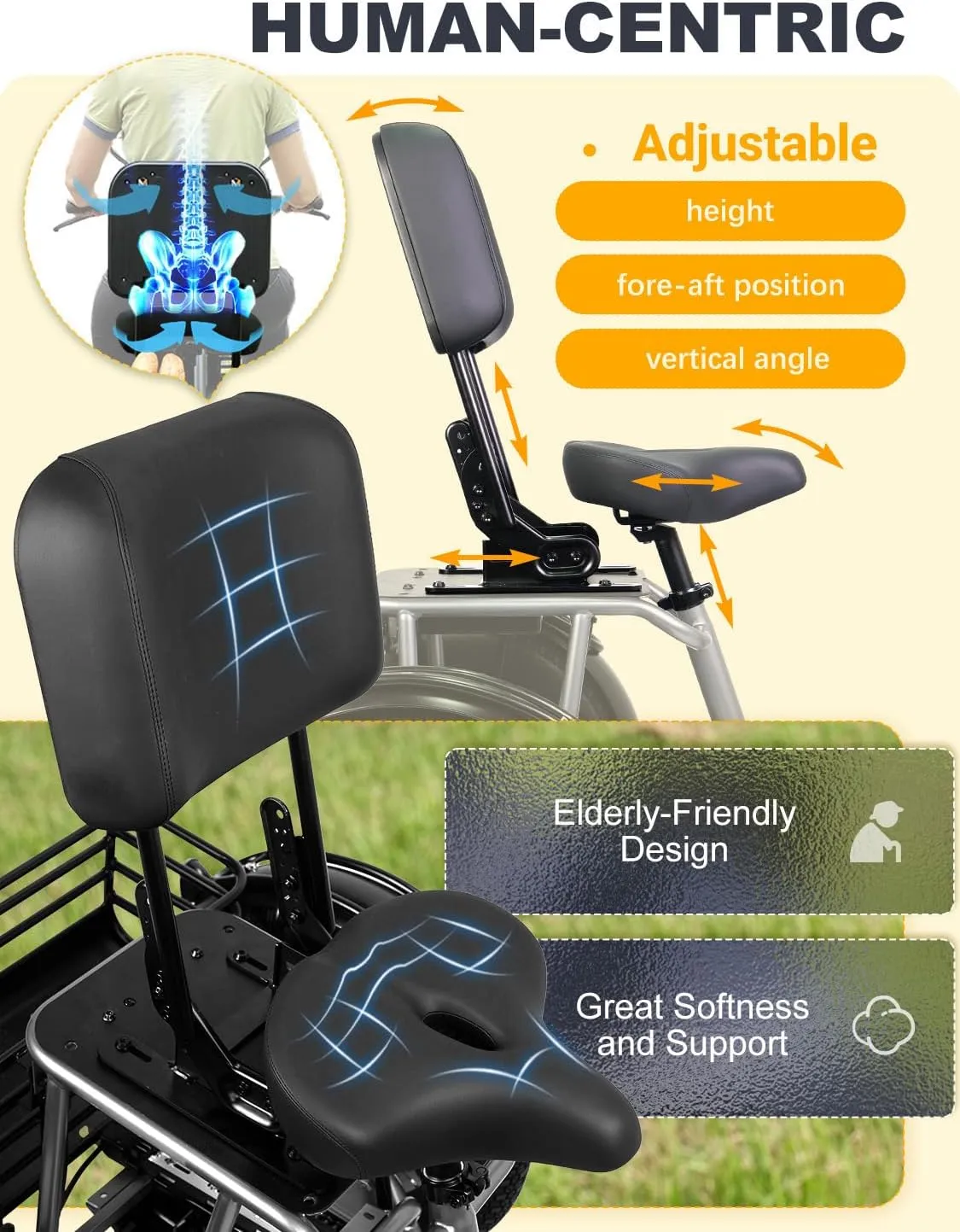 Folding Electric Tricycle for Adults, 1200W Electric Trike, 22MPH 100Miles 3 Wheel Electric Bike, Reverse Gear, Rear Differential, 450lbs Load, F&R Baskets, 4'' Wide Fat Tire, UL Certified