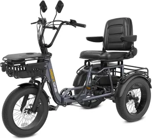 Folding Electric Tricycle for Adults, 1200W Electric Trike, 22MPH 100Miles 3 Wheel Electric Bike, Reverse Gear, Rear Differential, 450lbs Load, F&R Baskets, 4'' Wide Fat Tire, UL Certified