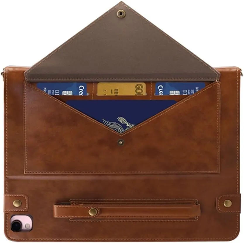 for iPad 9th/8th/7th Generation Crossbody Handbag Stand Case with Pencil Holder/Pockets [Shoulder Strap/Hand Strap] Magnetic Wallet Envelope Cover for iPad 10.2 inch 2021/2020/2019, Coffee