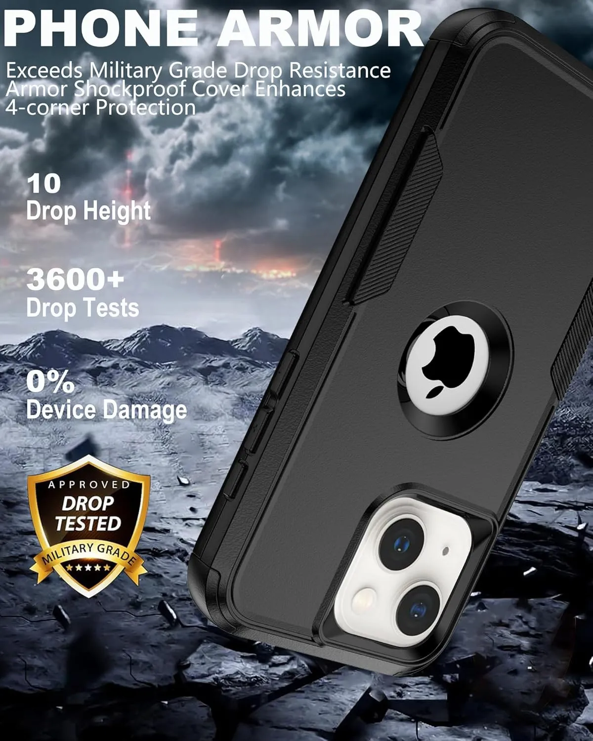 for iPhone 15 Case [Shockproof] [Dropproof] [Rugged & Durable] [2X Screen Protectors   Camera Lens Protector] Heavy Duty Protection Phone Case Cover for iPhone 15 6.1", Dark