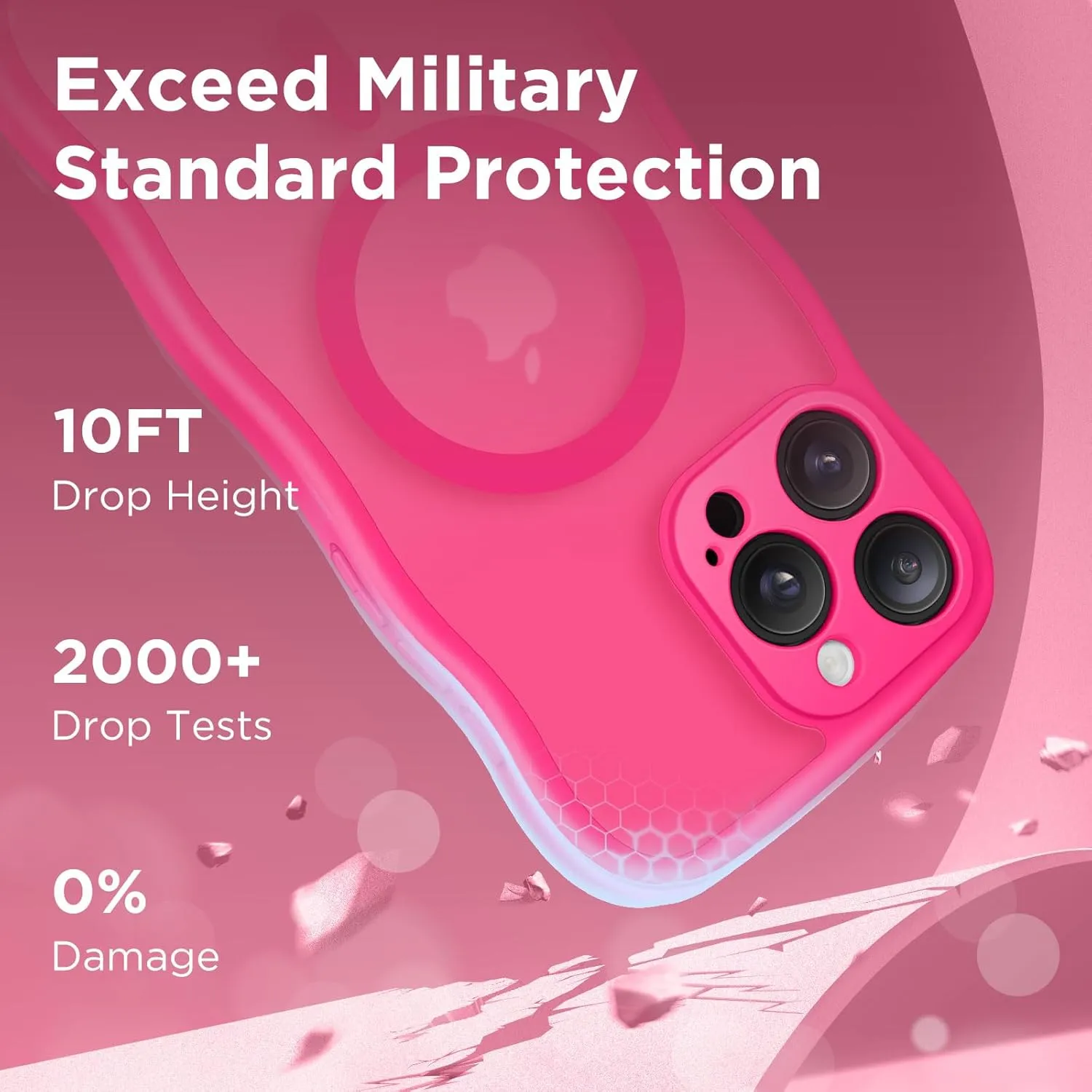 for iPhone 16 Pro Case for Women Girls, Upgraded [Full Camera Protection] [Compatible with MagSafe] Cute Wave Translucent Matte Phone Case for iPhone 16 Pro, Hot Pink