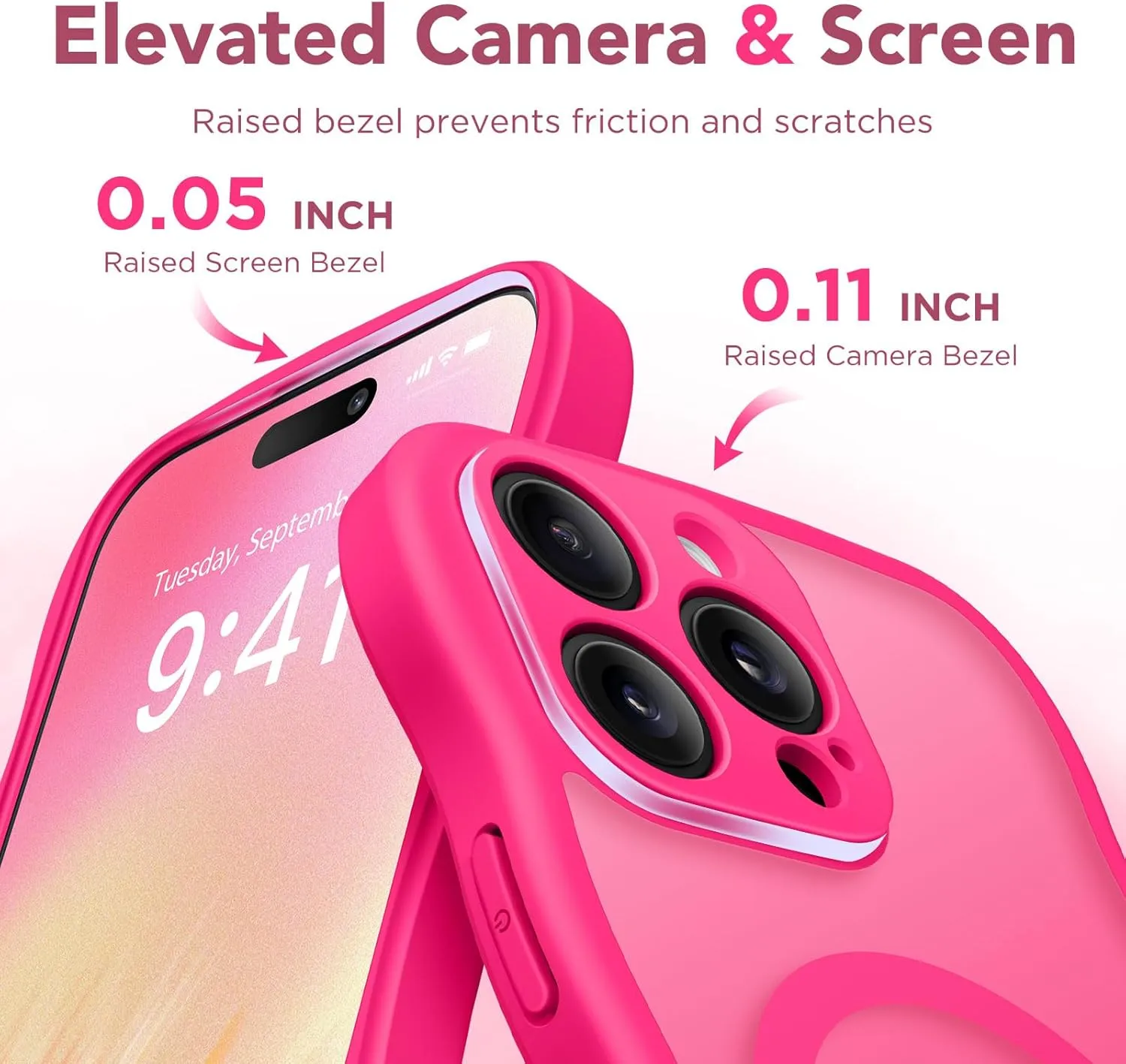 for iPhone 16 Pro Case for Women Girls, Upgraded [Full Camera Protection] [Compatible with MagSafe] Cute Wave Translucent Matte Phone Case for iPhone 16 Pro, Hot Pink