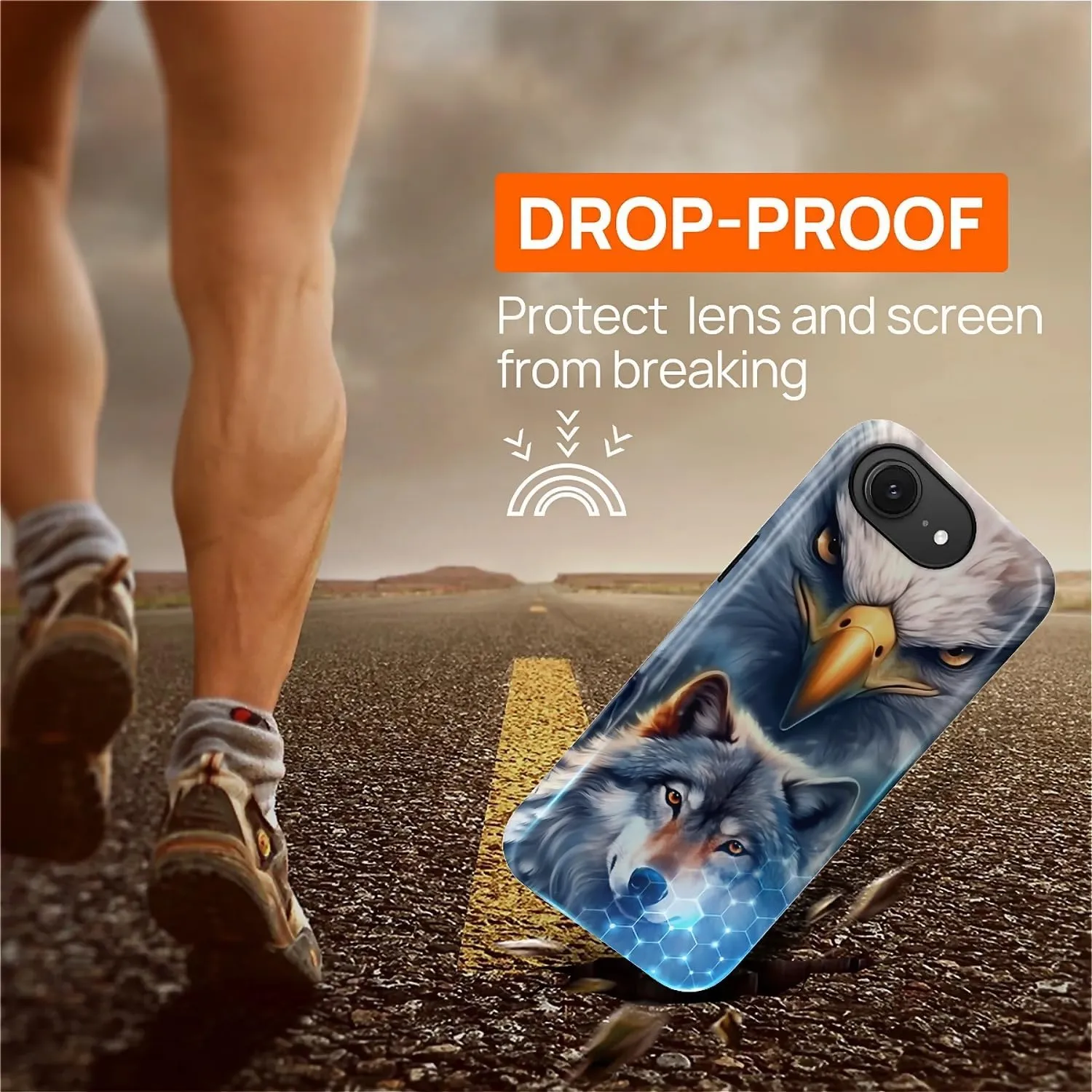 for iPhone 16e Case, Hybrid 2-Layer Silicone Protective Glossy Case for MagSafe for iPhone 16e Bald Eagle Wolf Gray Pattern