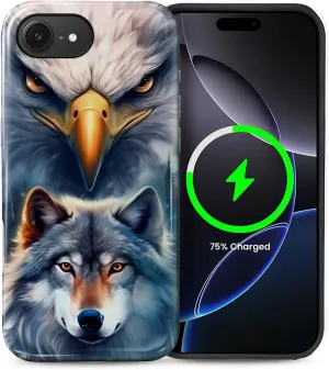 for iPhone 16e Case, Hybrid 2-Layer Silicone Protective Glossy Case for MagSafe for iPhone 16e Bald Eagle Wolf Gray Pattern