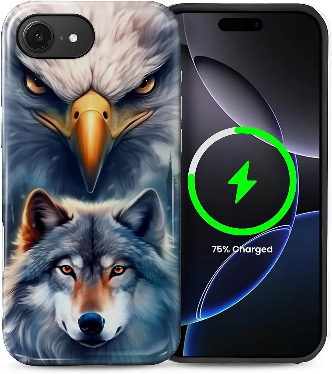 for iPhone 16e Case, Hybrid 2-Layer Silicone Protective Glossy Case for MagSafe for iPhone 16e Bald Eagle Wolf Gray Pattern