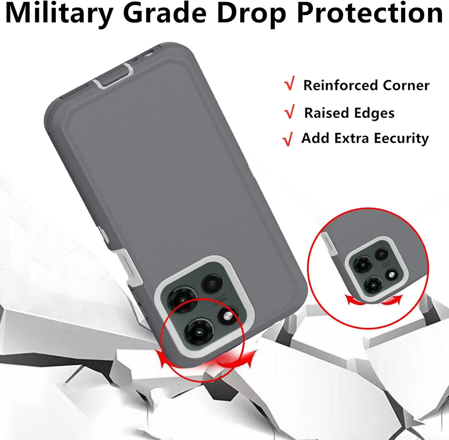 for Motorola Moto G 5G 2025 Case, Defender Case Heavy Duty Shockproof Dustproof 3 in 1 Rugged Protective Phone Cover for Moto G 2025 (White/Grey)