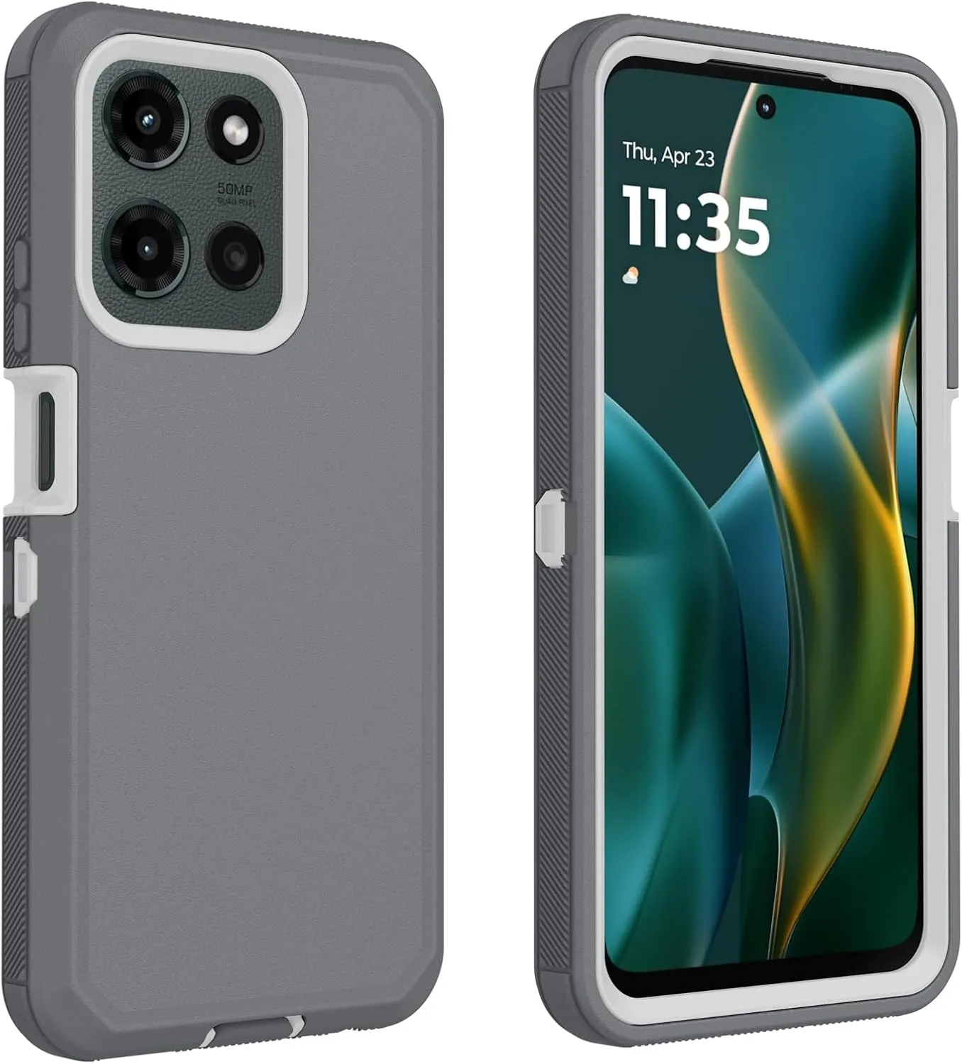 for Motorola Moto G 5G 2025 Case, Defender Case Heavy Duty Shockproof Dustproof 3 in 1 Rugged Protective Phone Cover for Moto G 2025 (White/Grey)