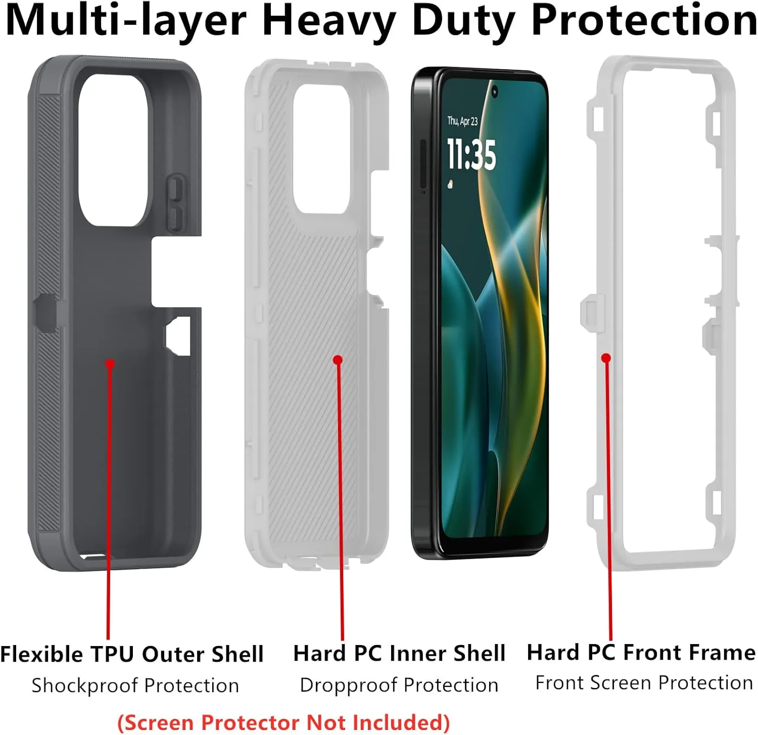 for Motorola Moto G 5G 2025 Case, Defender Case Heavy Duty Shockproof Dustproof 3 in 1 Rugged Protective Phone Cover for Moto G 2025 (White/Grey)